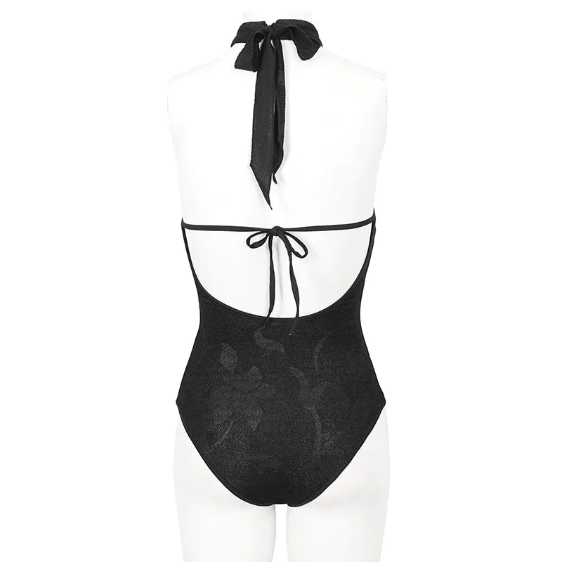 SST023 Bow Tie Halter Neck One-Piece Swimsuit