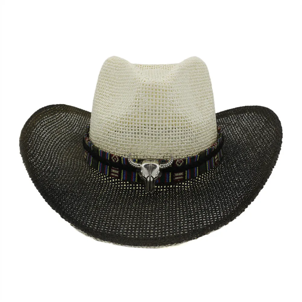 Straw Cowboy Hats Men Women Outdoor Seaside Straw Brim Black
