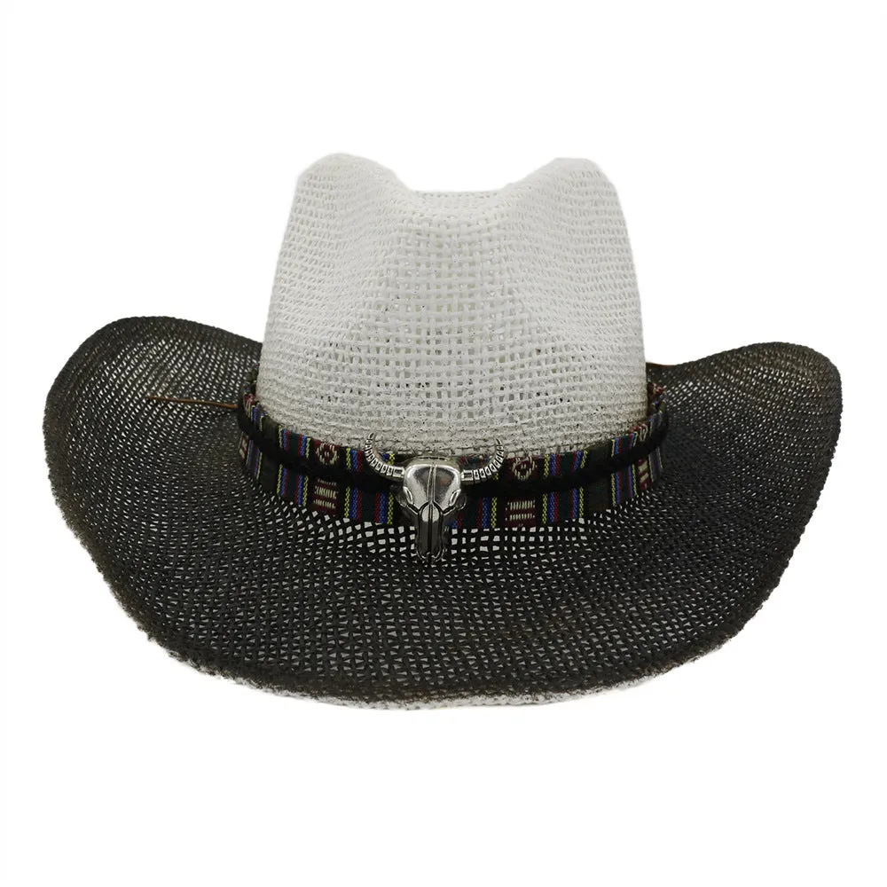 Straw Cowboy Hats Men Women Outdoor Seaside Straw Brim Black
