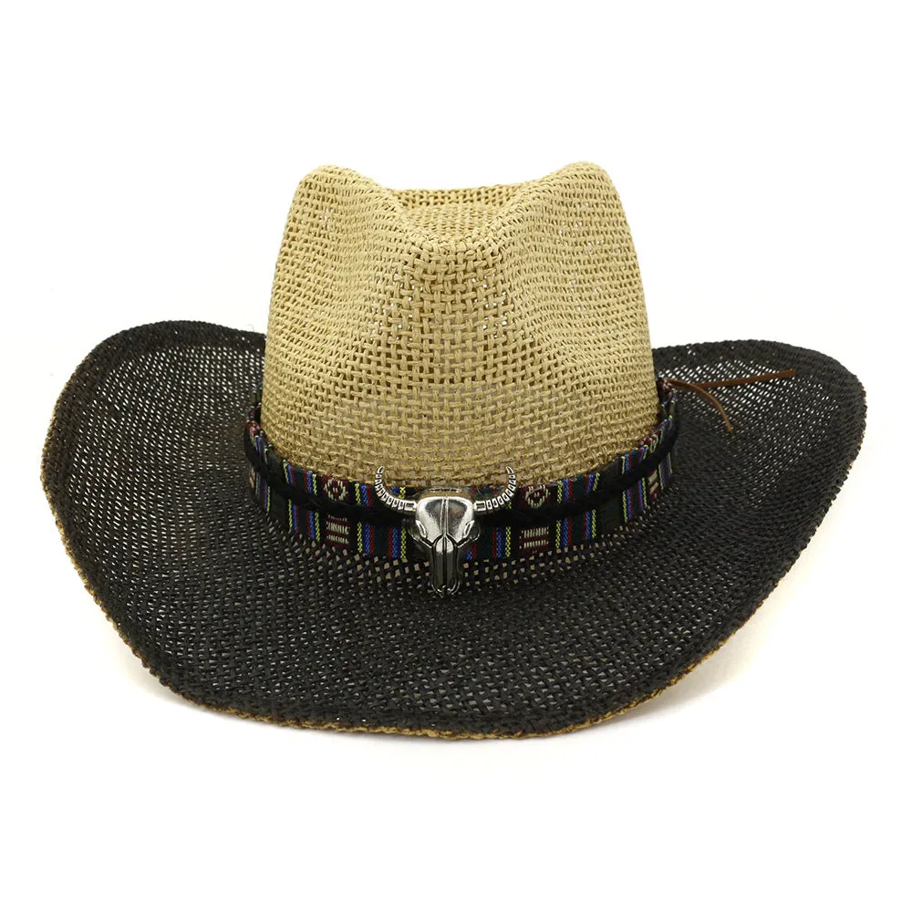 Straw Cowboy Hats Men Women Outdoor Seaside Straw Brim Black