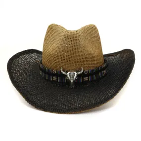 Straw Cowboy Hats Men Women Outdoor Seaside Straw Brim Black
