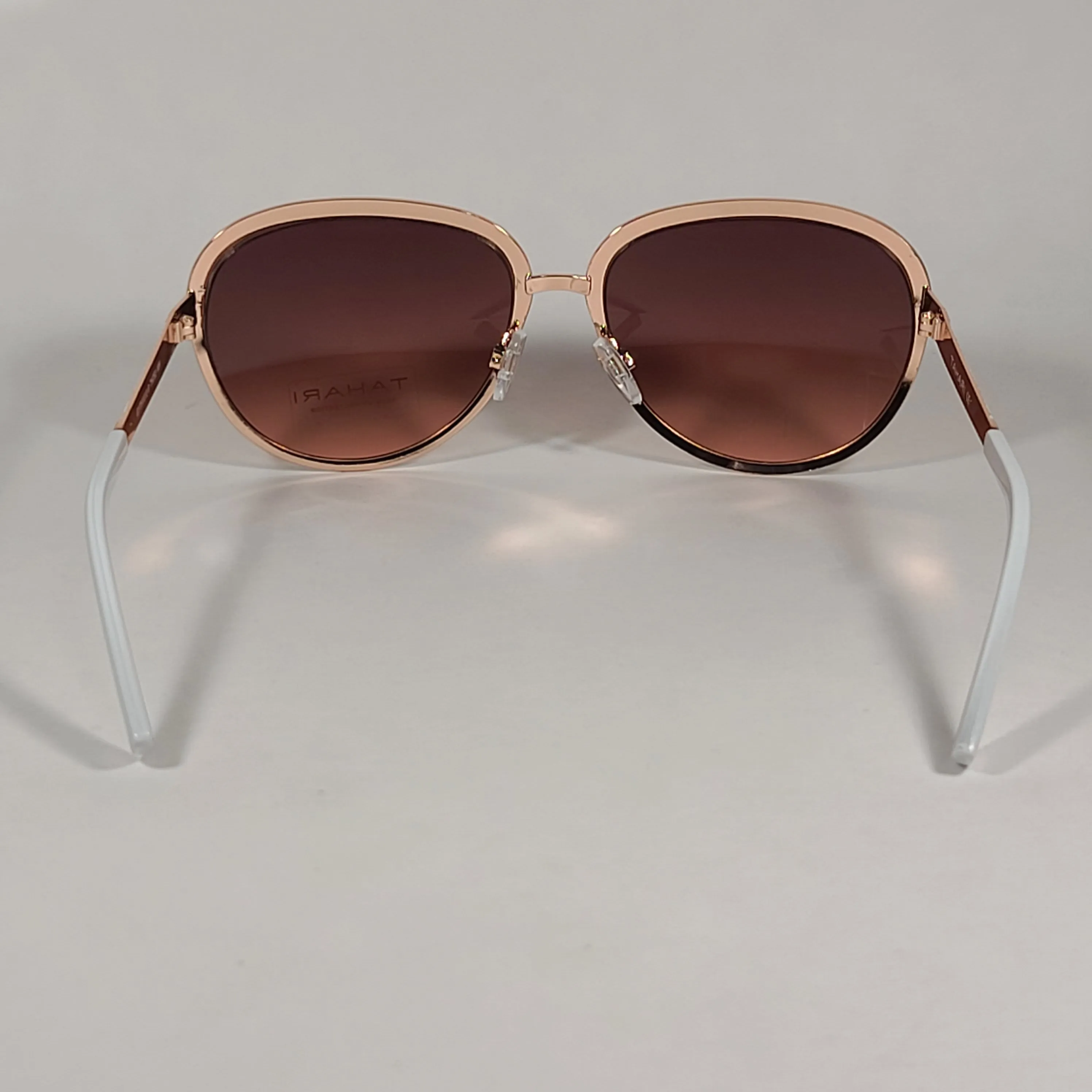 Tahari Designer Sunglasses TH753 WH White Rose Gold Frame Brown Gradient Lens