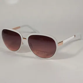 Tahari Designer Sunglasses TH753 WH White Rose Gold Frame Brown Gradient Lens