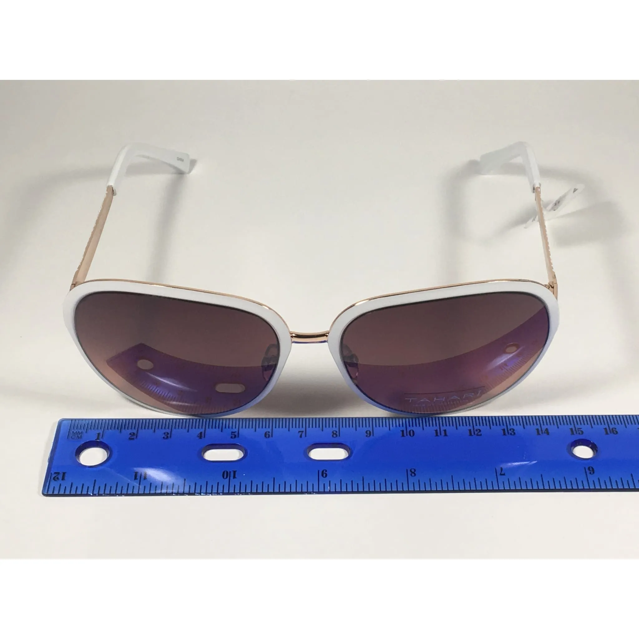 Tahari Designer Sunglasses TH753 WH White Rose Gold Frame Brown Gradient Lens
