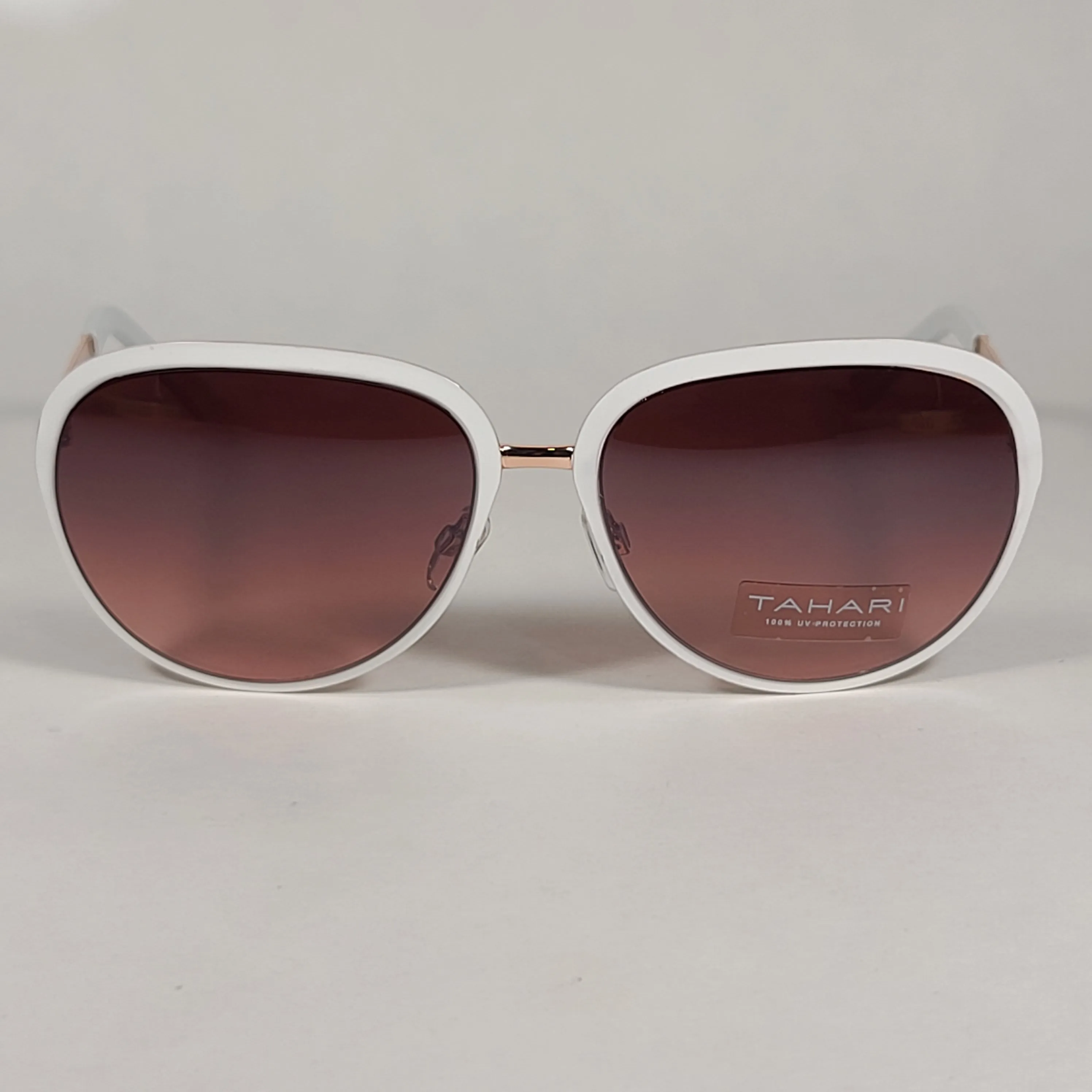 Tahari Designer Sunglasses TH753 WH White Rose Gold Frame Brown Gradient Lens