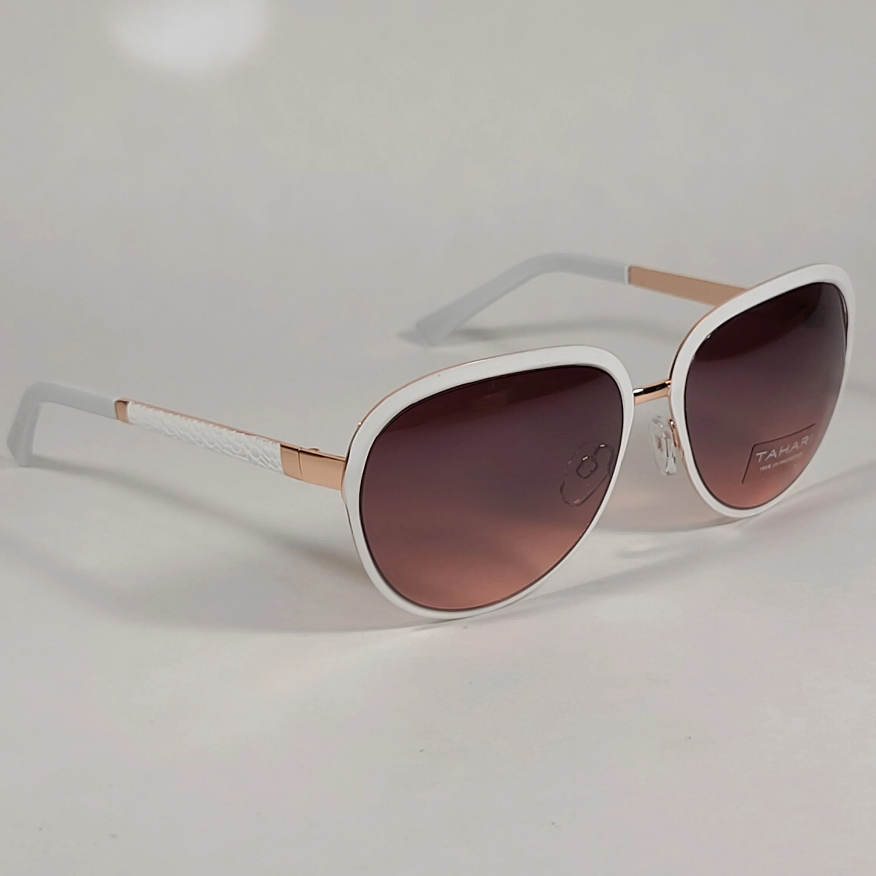 Tahari Designer Sunglasses TH753 WH White Rose Gold Frame Brown Gradient Lens