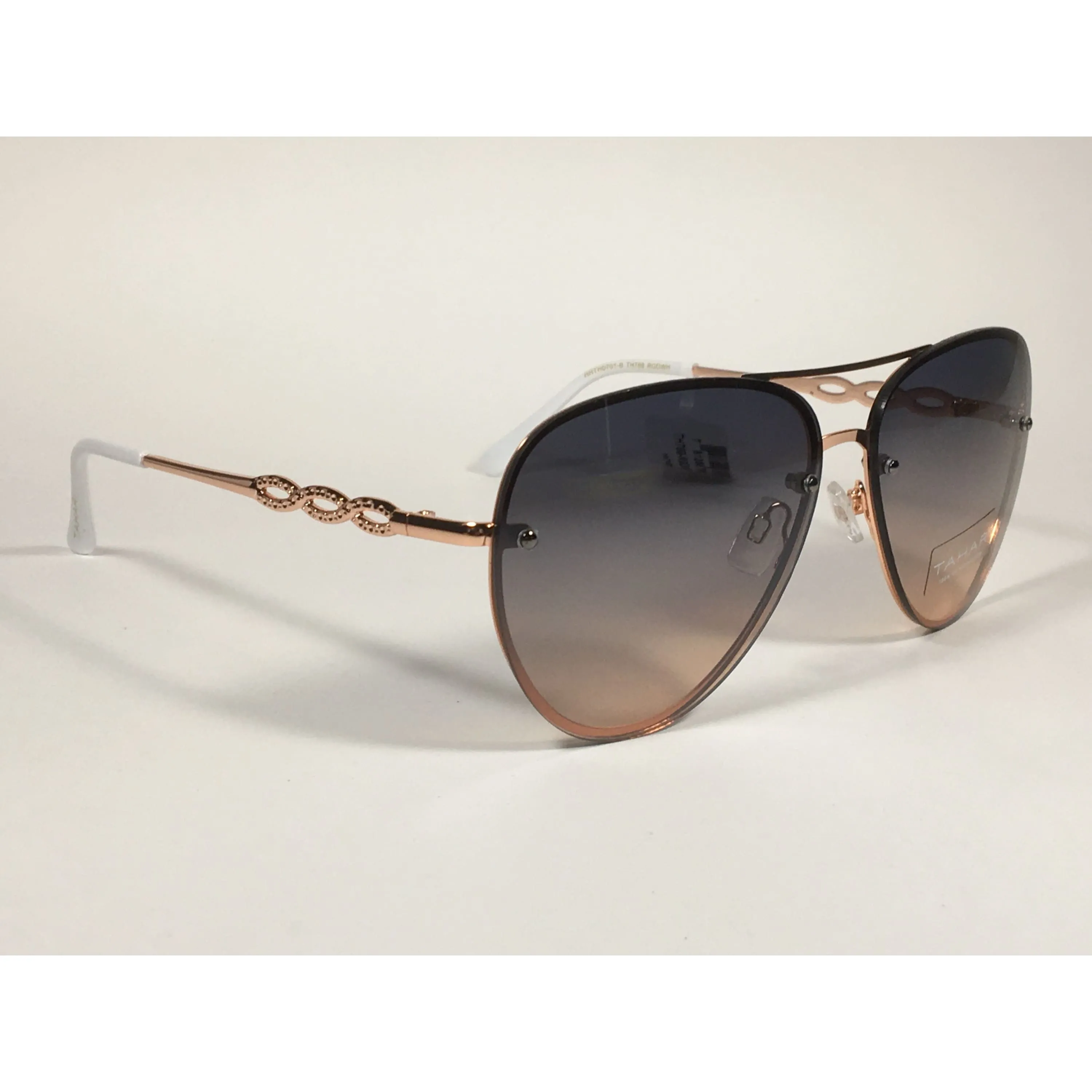 Tahari Rimless Aviator Sunglasses Rose Gold White With Gradient Lens TH789 RGDWH