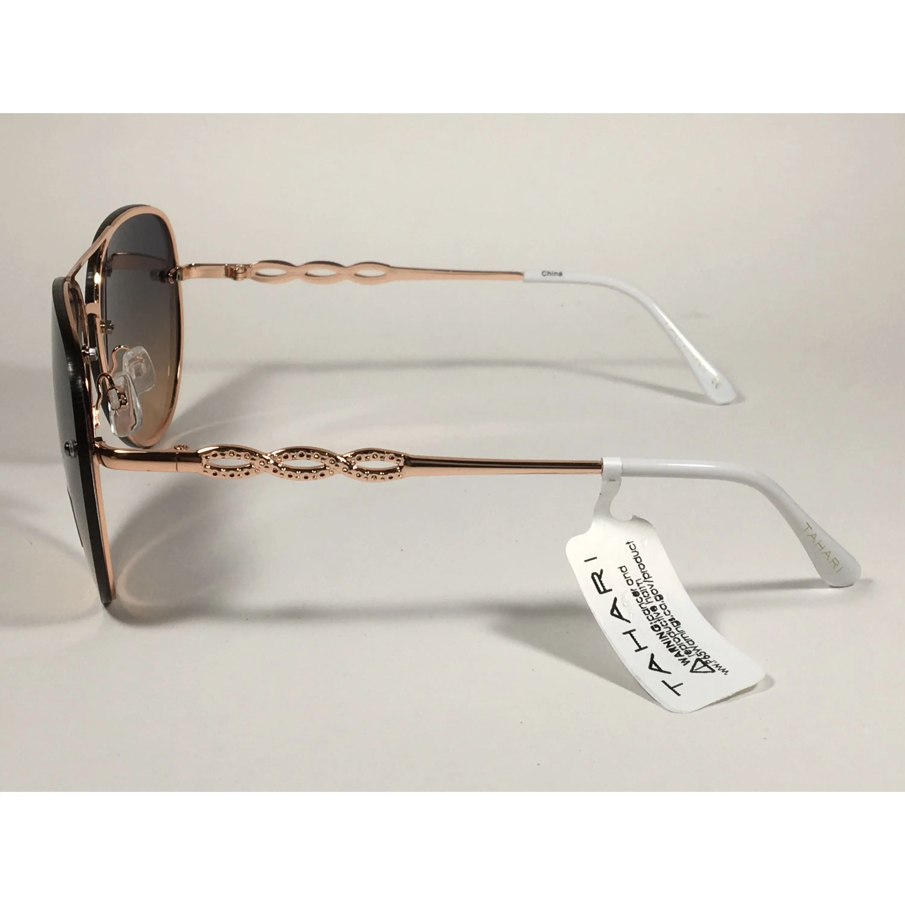 Tahari Rimless Aviator Sunglasses Rose Gold White With Gradient Lens TH789 RGDWH