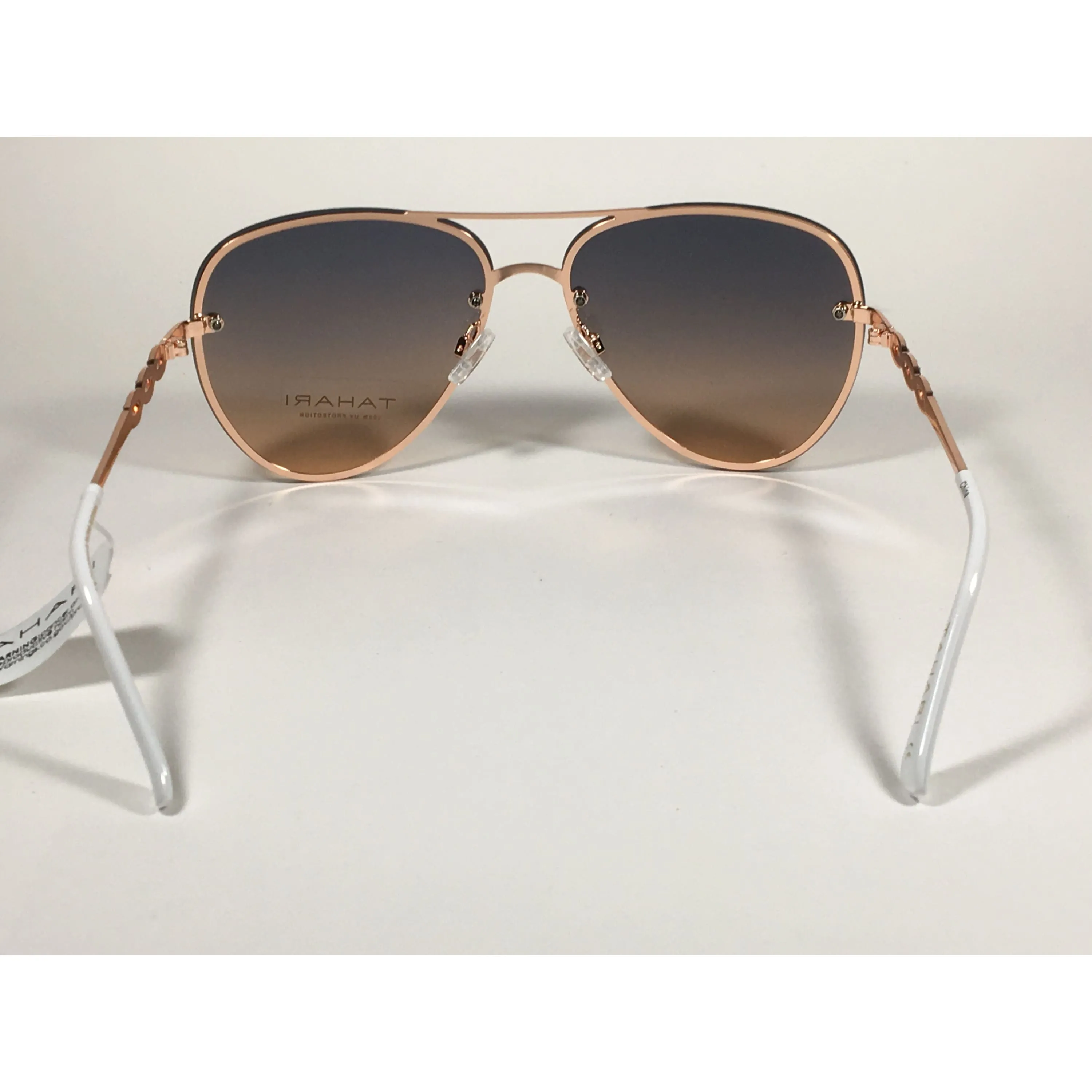 Tahari Rimless Aviator Sunglasses Rose Gold White With Gradient Lens TH789 RGDWH