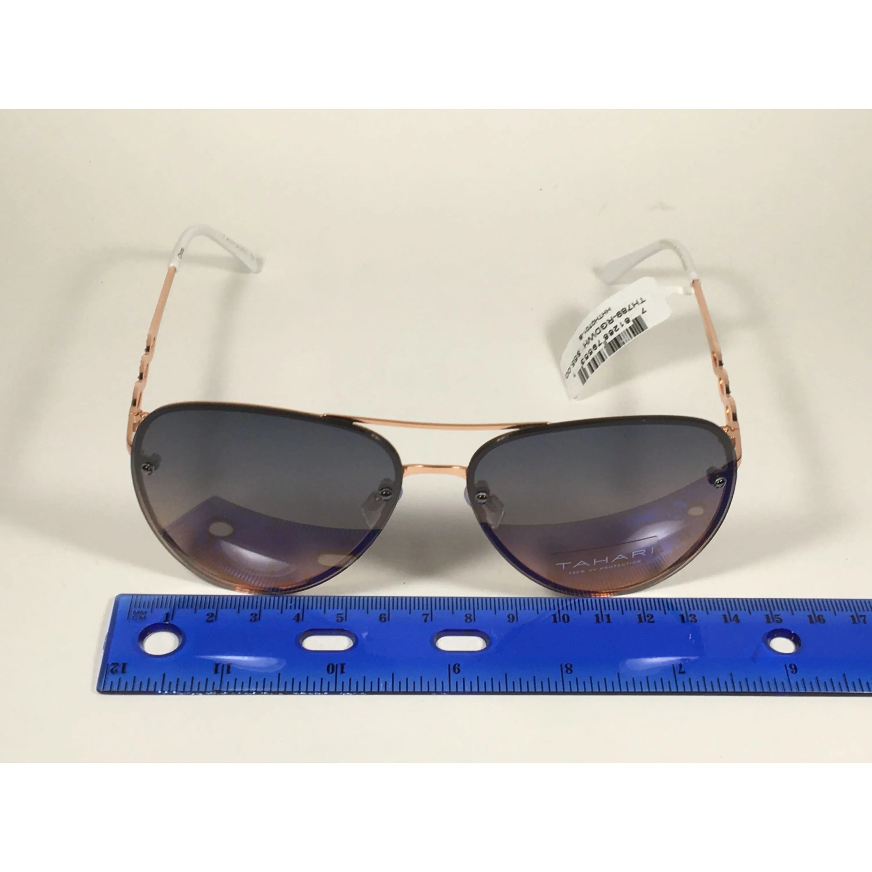 Tahari Rimless Aviator Sunglasses Rose Gold White With Gradient Lens TH789 RGDWH