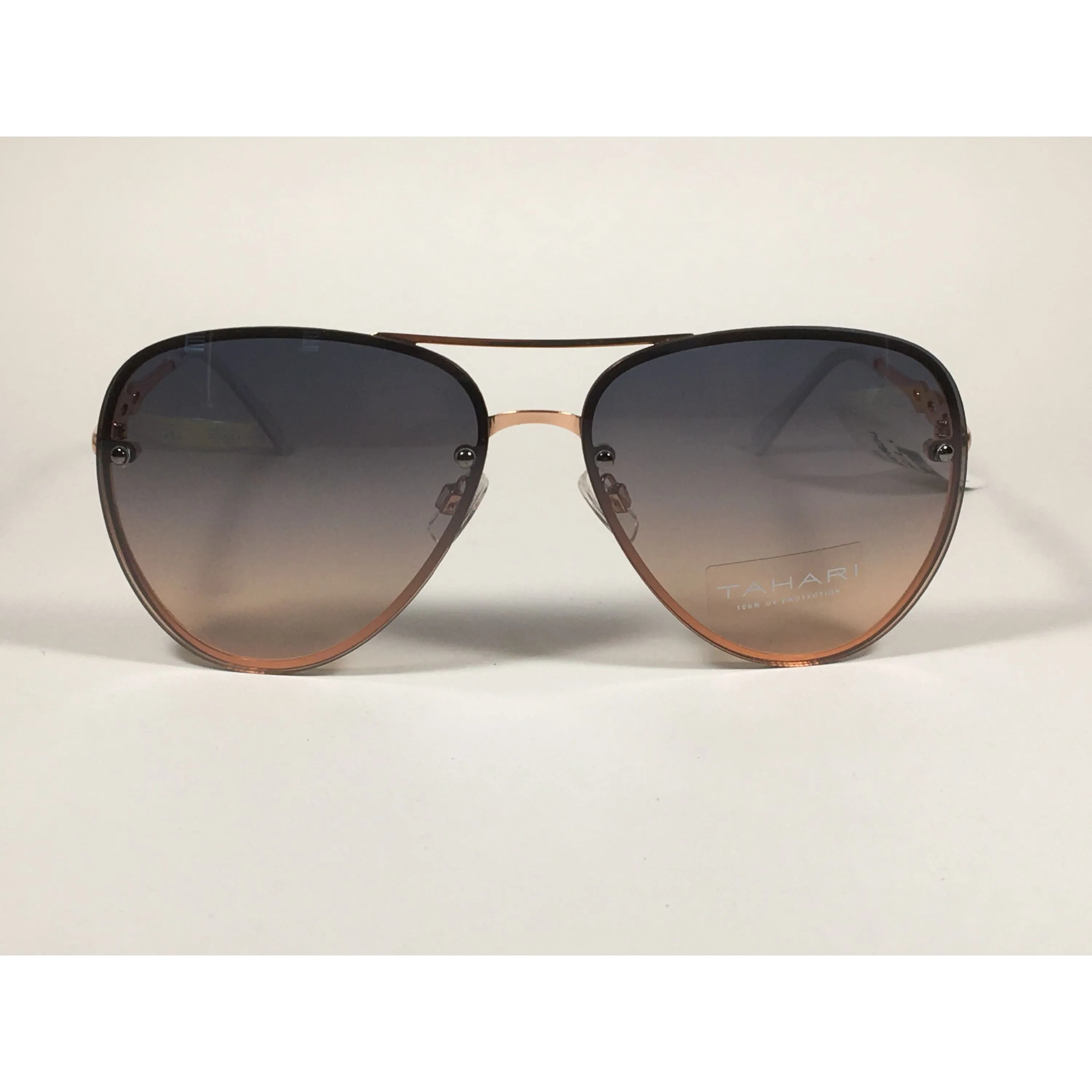Tahari Rimless Aviator Sunglasses Rose Gold White With Gradient Lens TH789 RGDWH