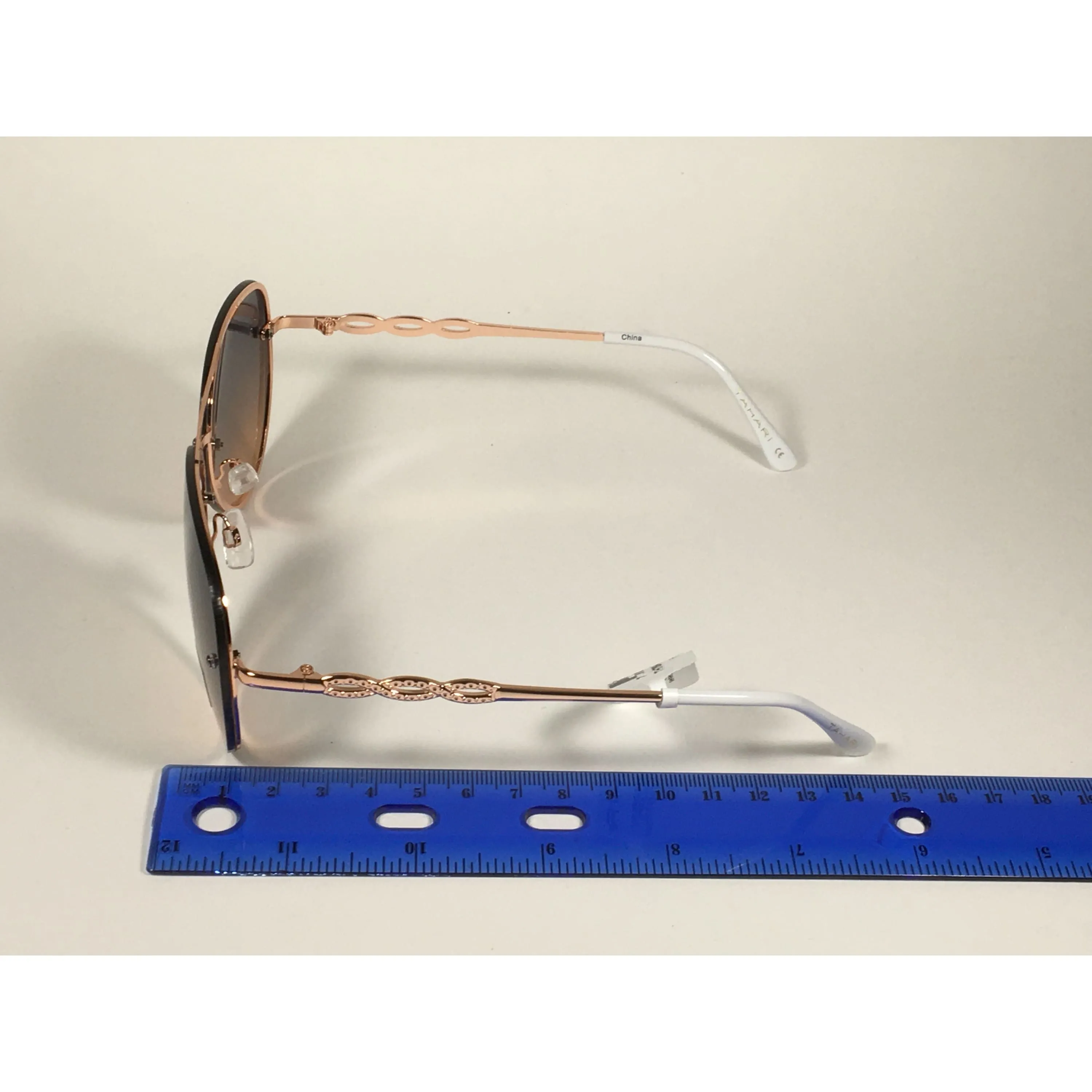 Tahari Rimless Aviator Sunglasses Rose Gold White With Gradient Lens TH789 RGDWH
