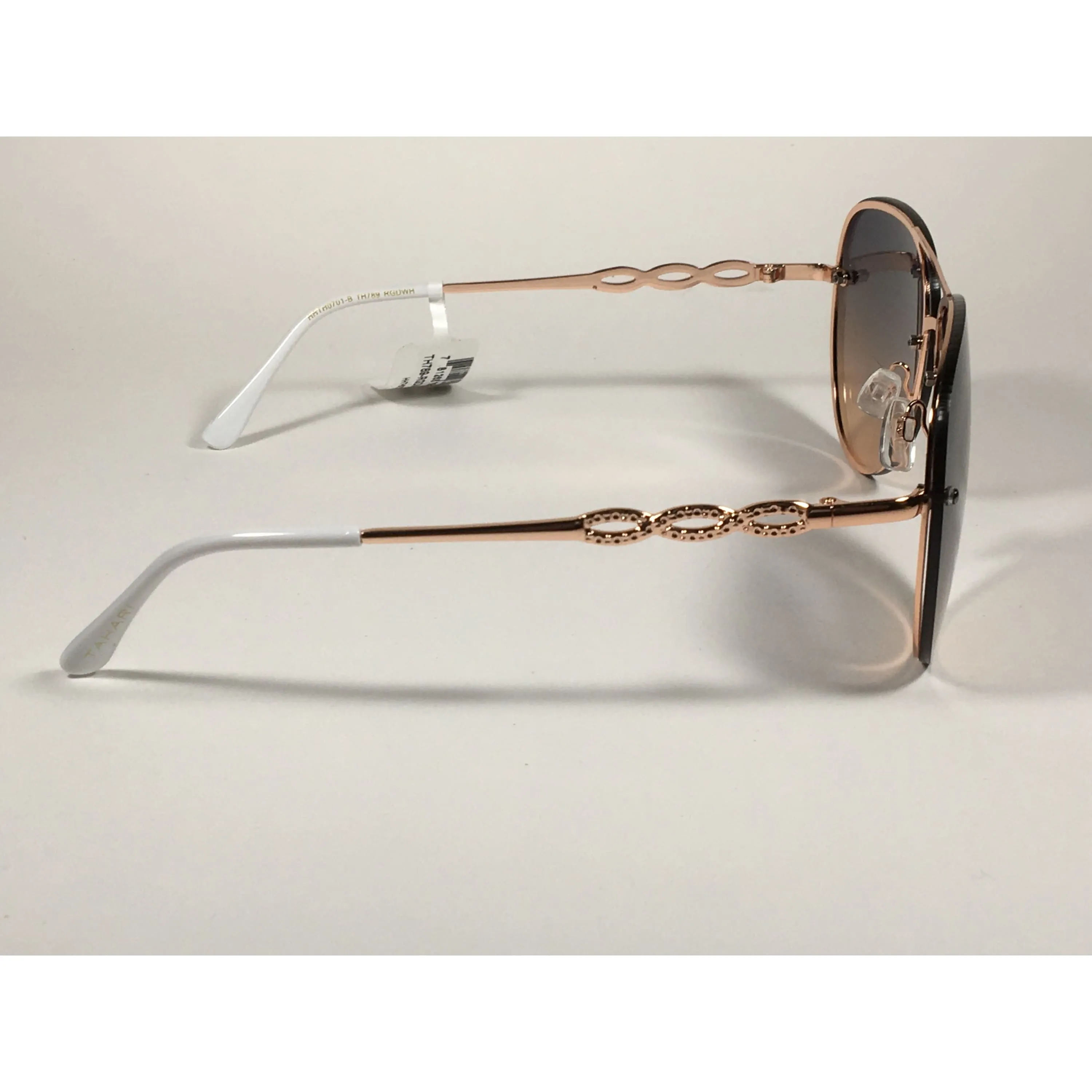 Tahari Rimless Aviator Sunglasses Rose Gold White With Gradient Lens TH789 RGDWH