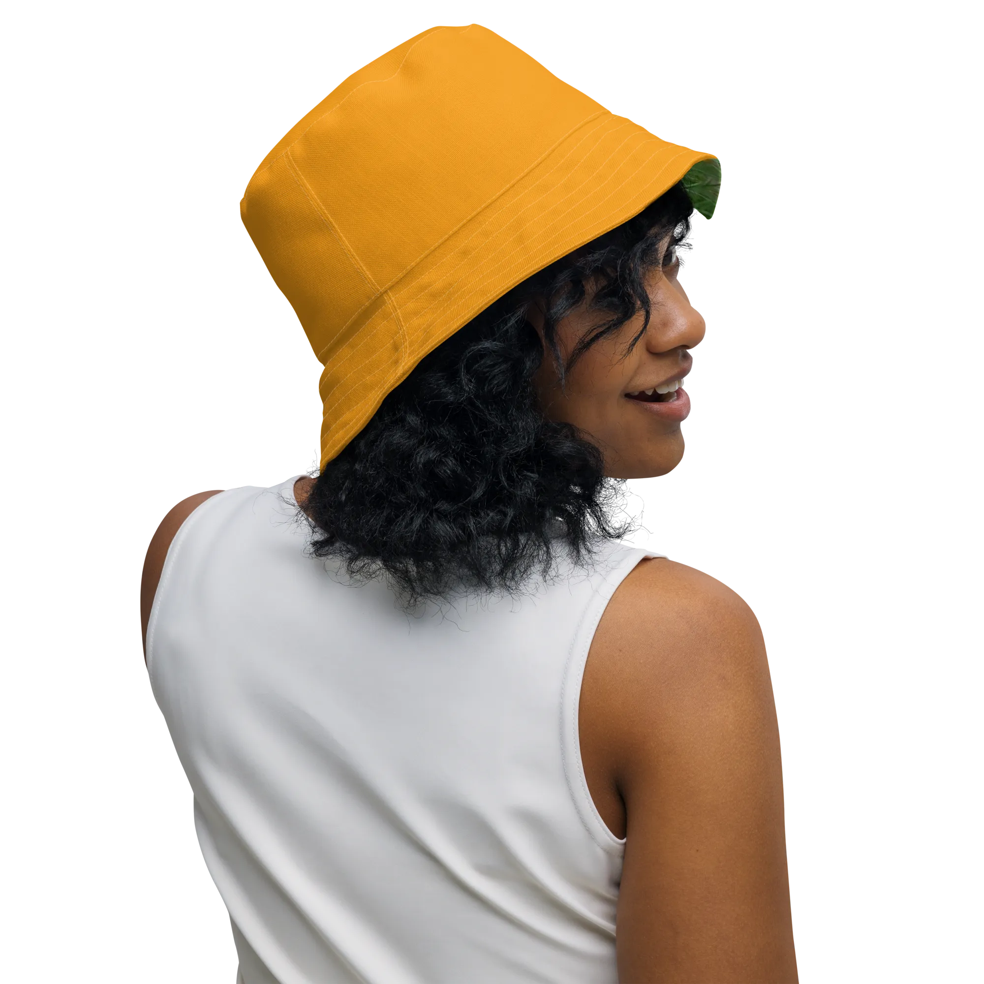 The FLOWER LOVE Collection - "Butterfly on a Bloom" Design Premium Reversible Bucket Hat - Orange Inside - Beach Hat, Gifts for Her