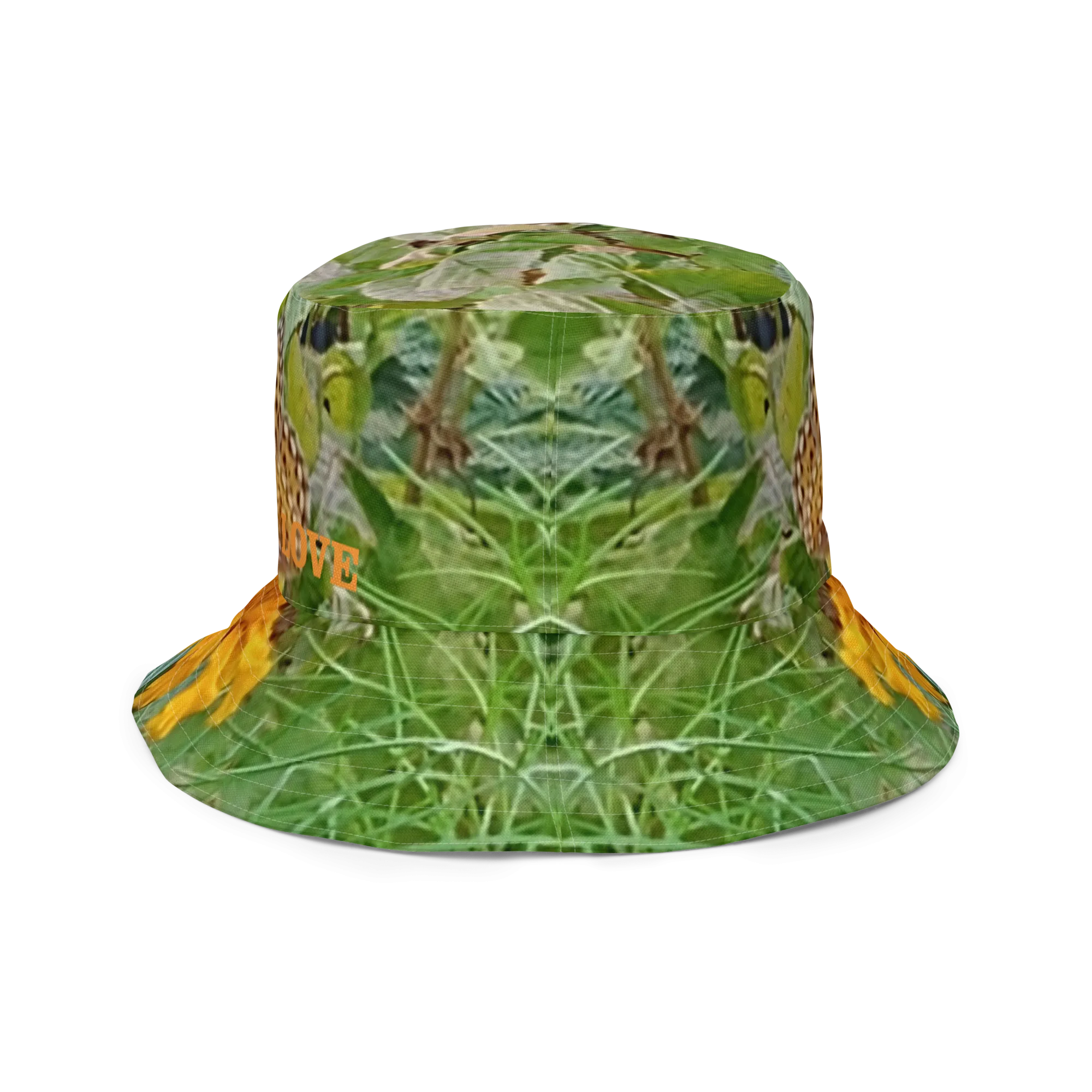 The FLOWER LOVE Collection - "Butterfly on a Bloom" Design Premium Reversible Bucket Hat - Orange Inside - Beach Hat, Gifts for Her