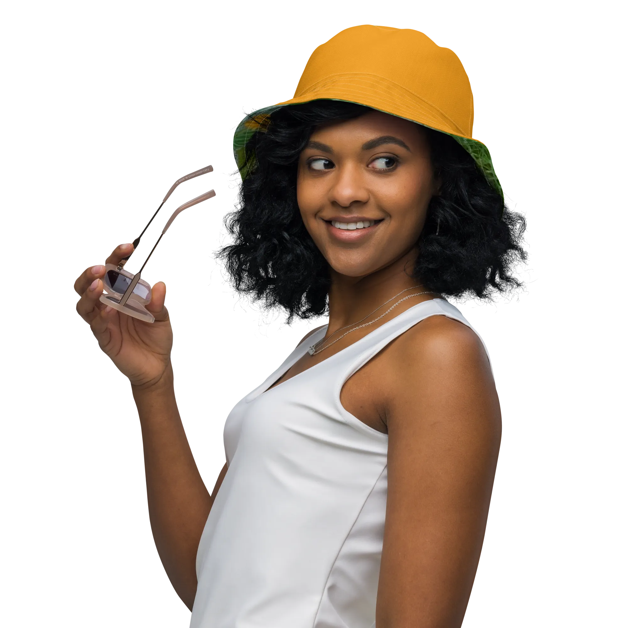 The FLOWER LOVE Collection - "Butterfly on a Bloom" Design Premium Reversible Bucket Hat - Orange Inside - Beach Hat, Gifts for Her