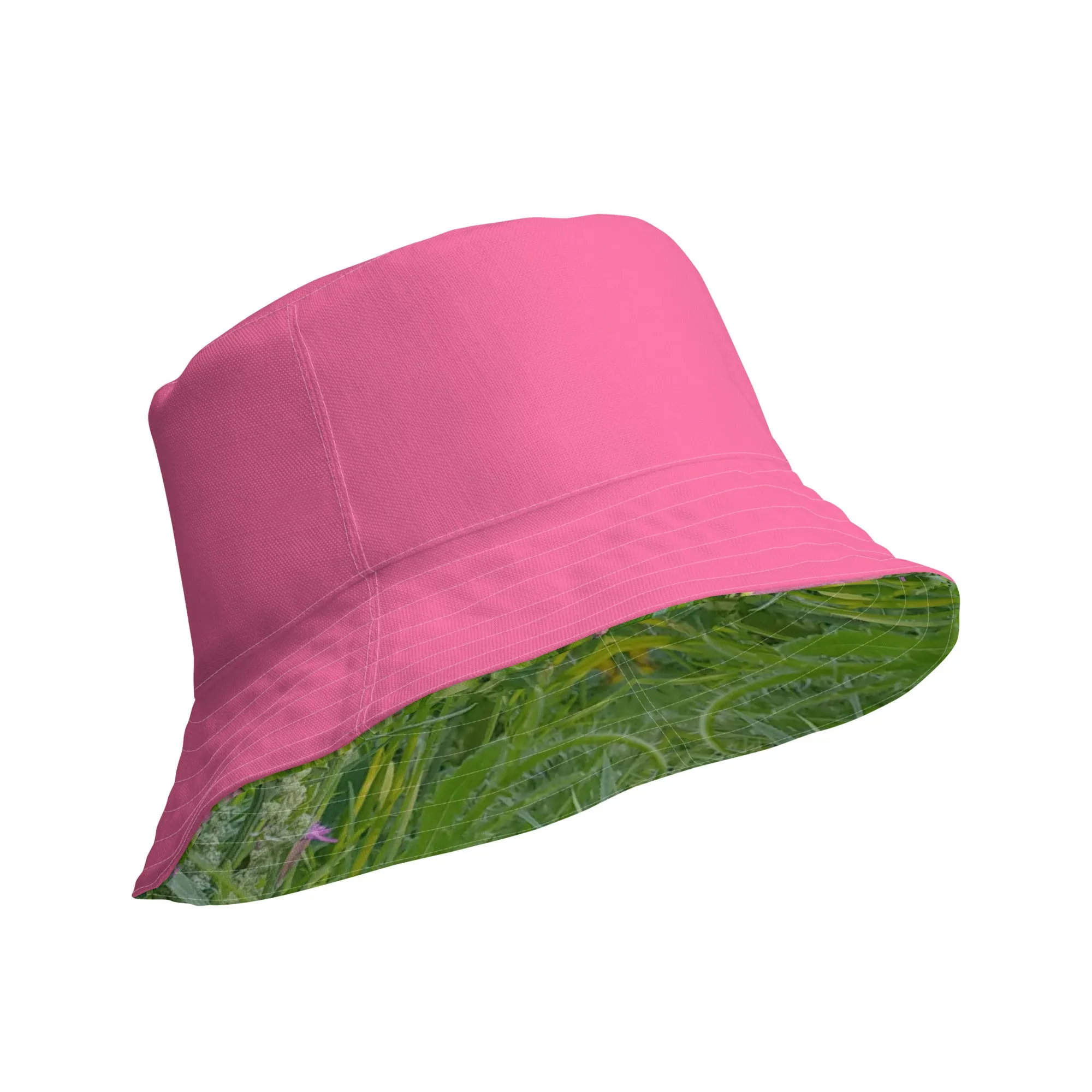 The FLOWER LOVE Collection - "Wildflower Wonder" Design Premium Reversible Bucket Hat - Pink Inside - Wildflower Hat, Gifts for Her