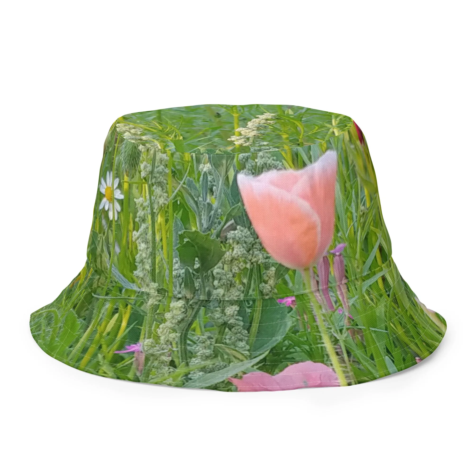 The FLOWER LOVE Collection - "Wildflower Wonder" Design Premium Reversible Bucket Hat - Pink Inside - Wildflower Hat, Gifts for Her