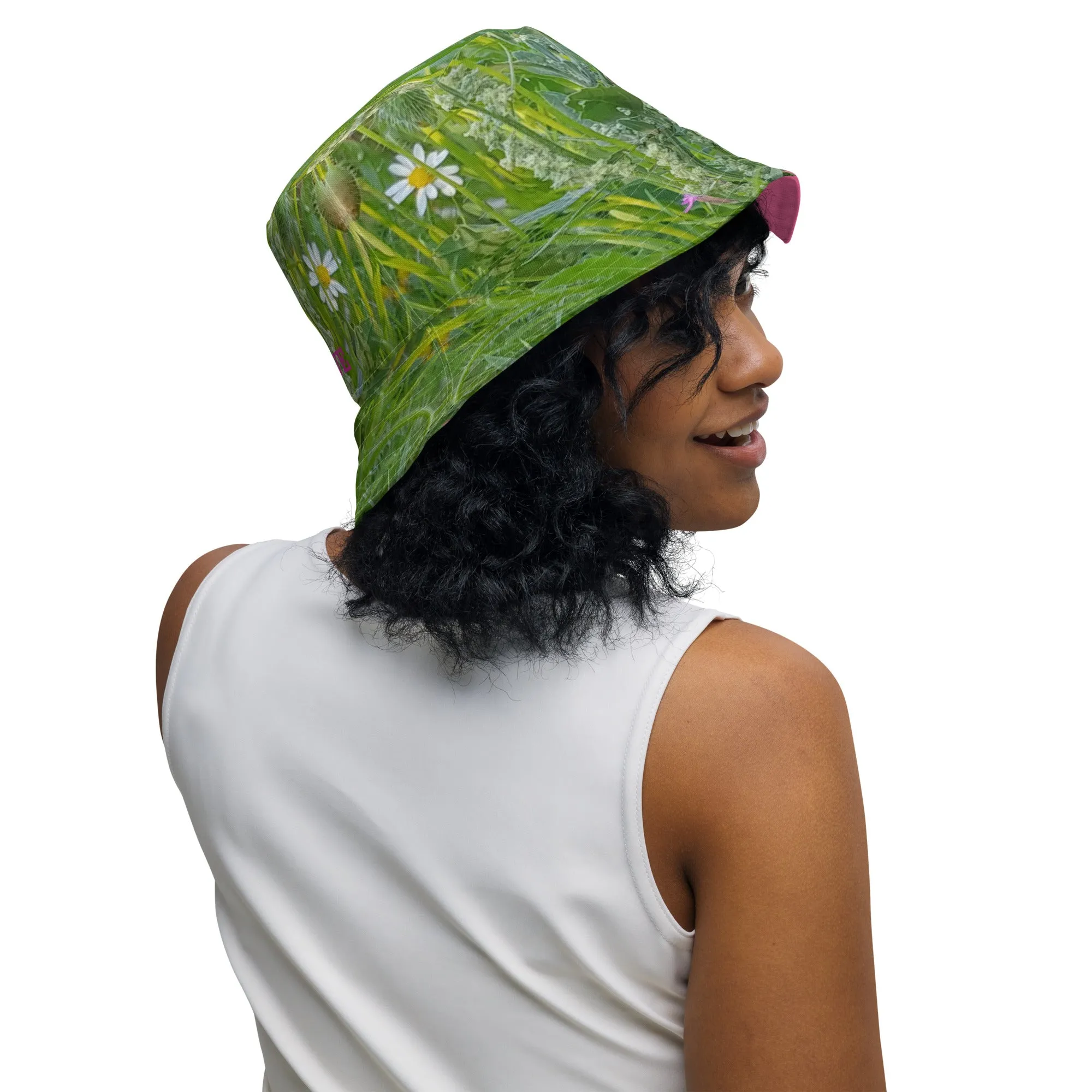 The FLOWER LOVE Collection - "Wildflower Wonder" Design Premium Reversible Bucket Hat - Pink Inside - Wildflower Hat, Gifts for Her
