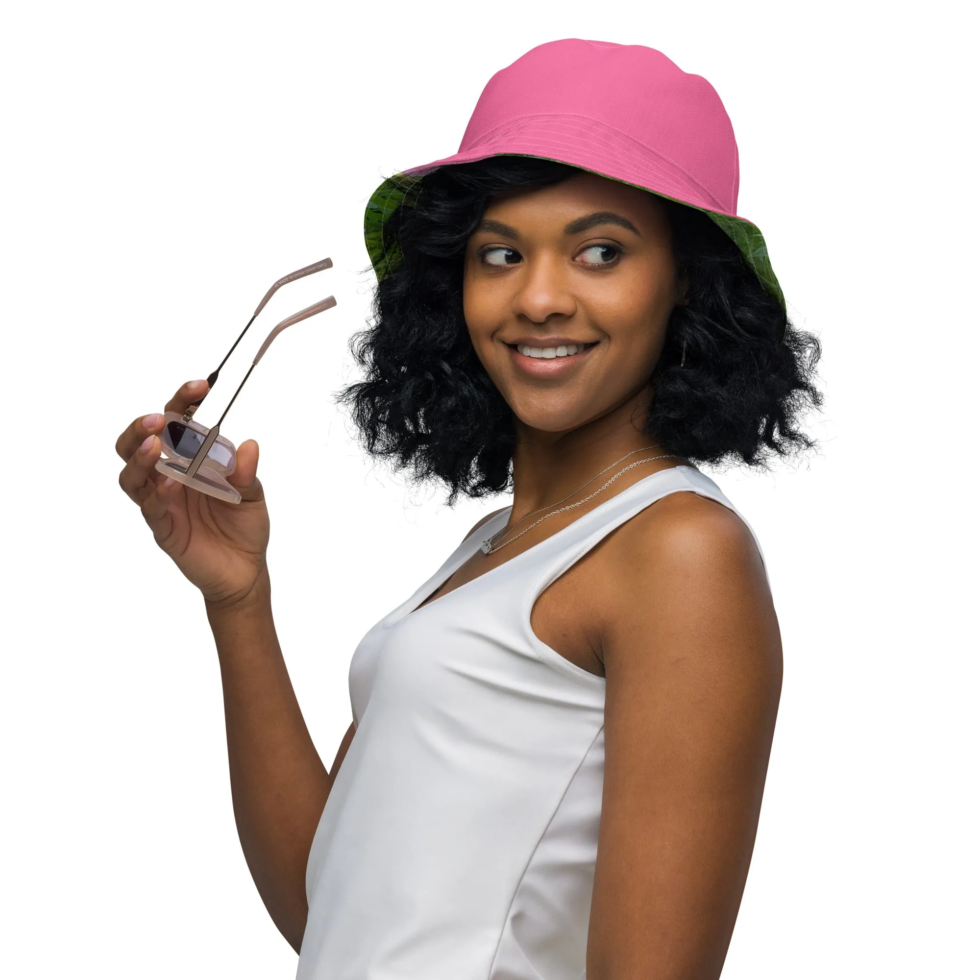 The FLOWER LOVE Collection - "Wildflower Wonder" Design Premium Reversible Bucket Hat - Pink Inside - Wildflower Hat, Gifts for Her
