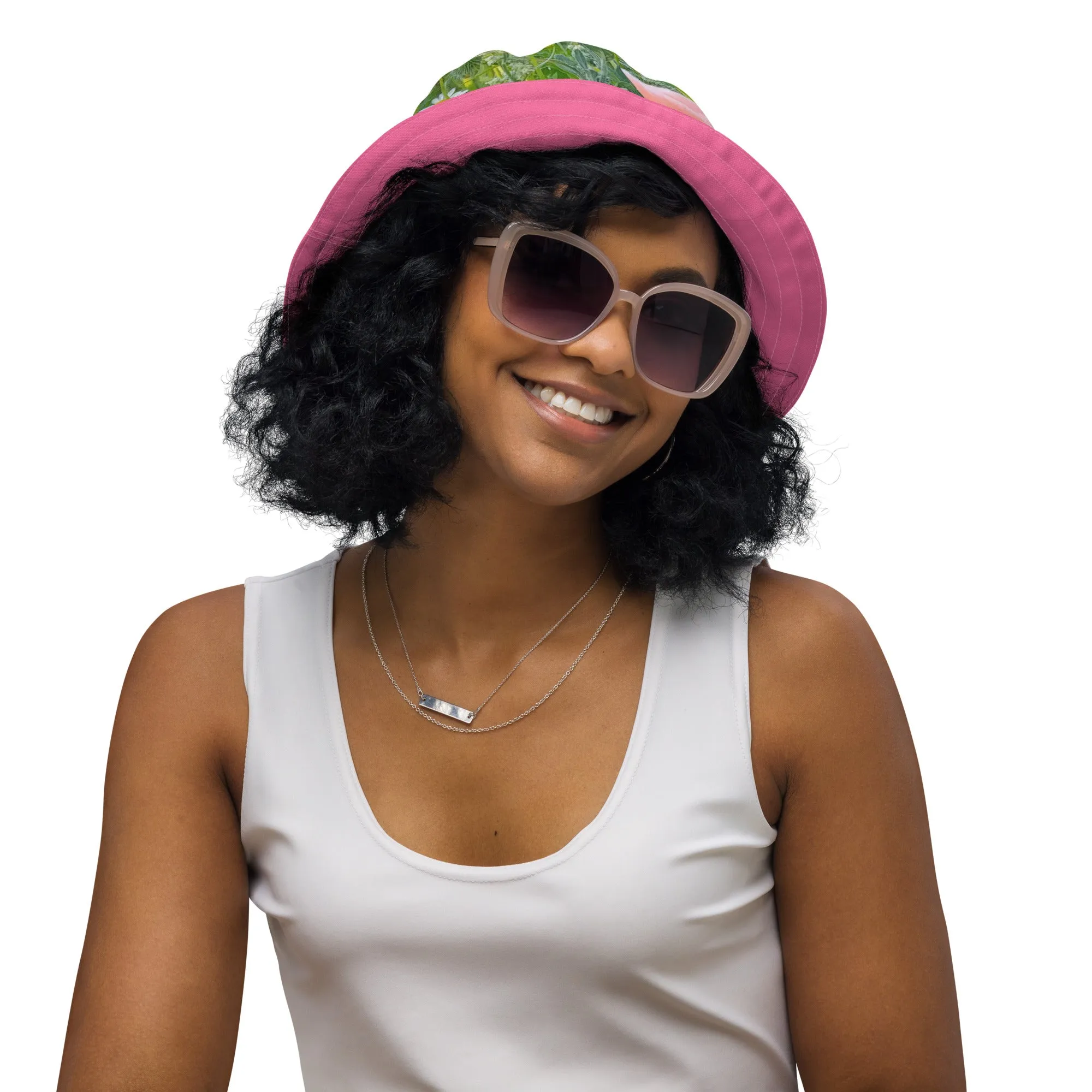 The FLOWER LOVE Collection - "Wildflower Wonder" Design Premium Reversible Bucket Hat - Pink Inside - Wildflower Hat, Gifts for Her
