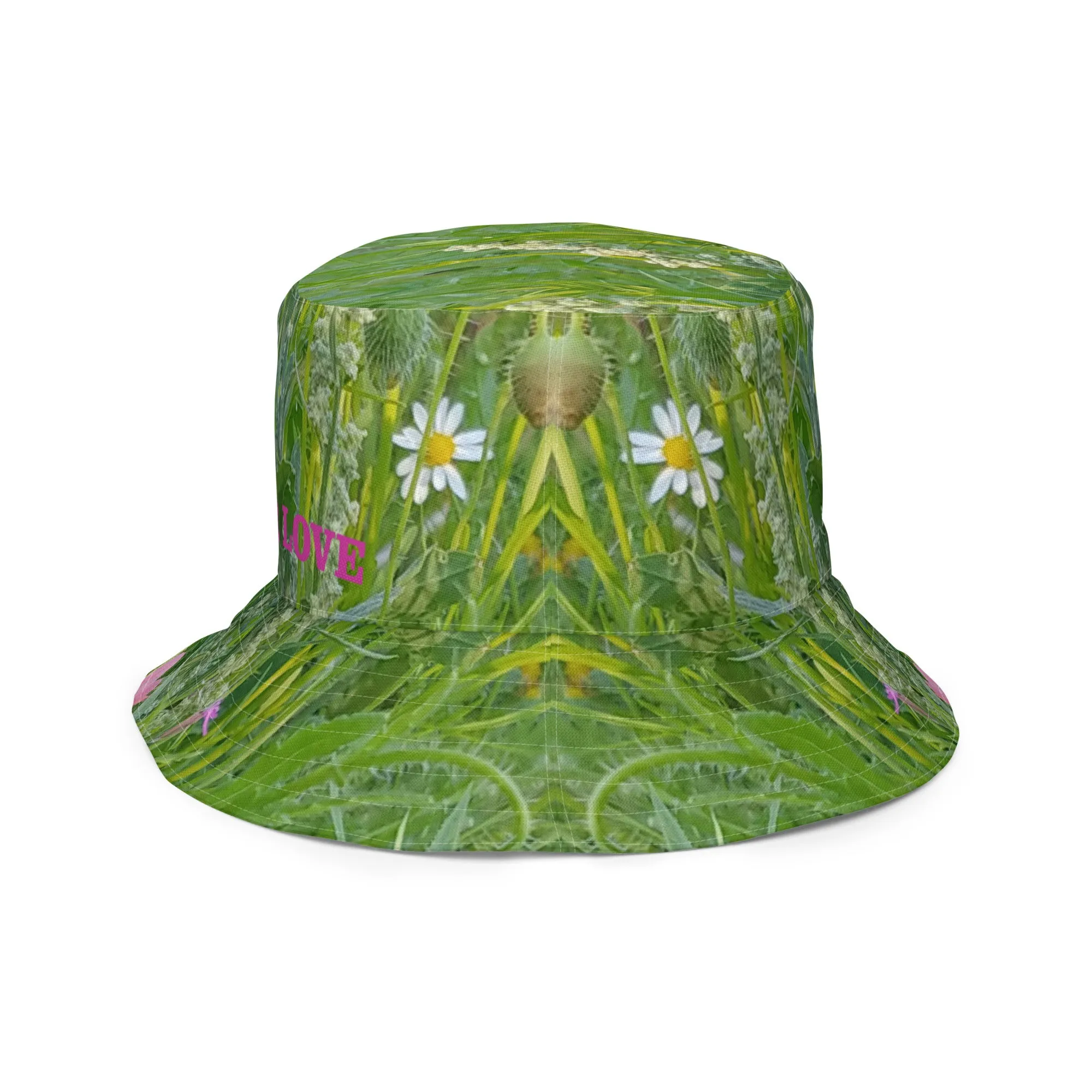 The FLOWER LOVE Collection - "Wildflower Wonder" Design Premium Reversible Bucket Hat - Pink Inside - Wildflower Hat, Gifts for Her