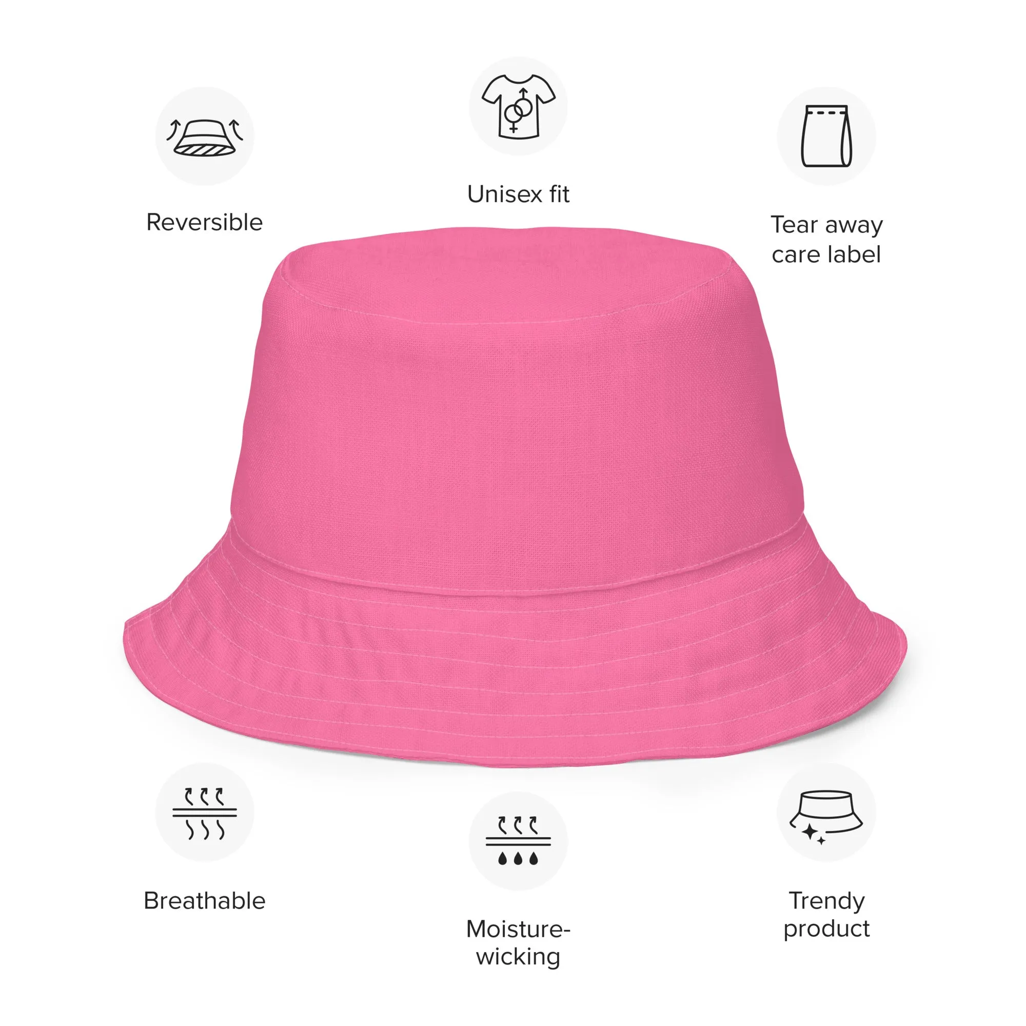 The FLOWER LOVE Collection - "Wildflower Wonder" Design Premium Reversible Bucket Hat - Pink Inside - Wildflower Hat, Gifts for Her