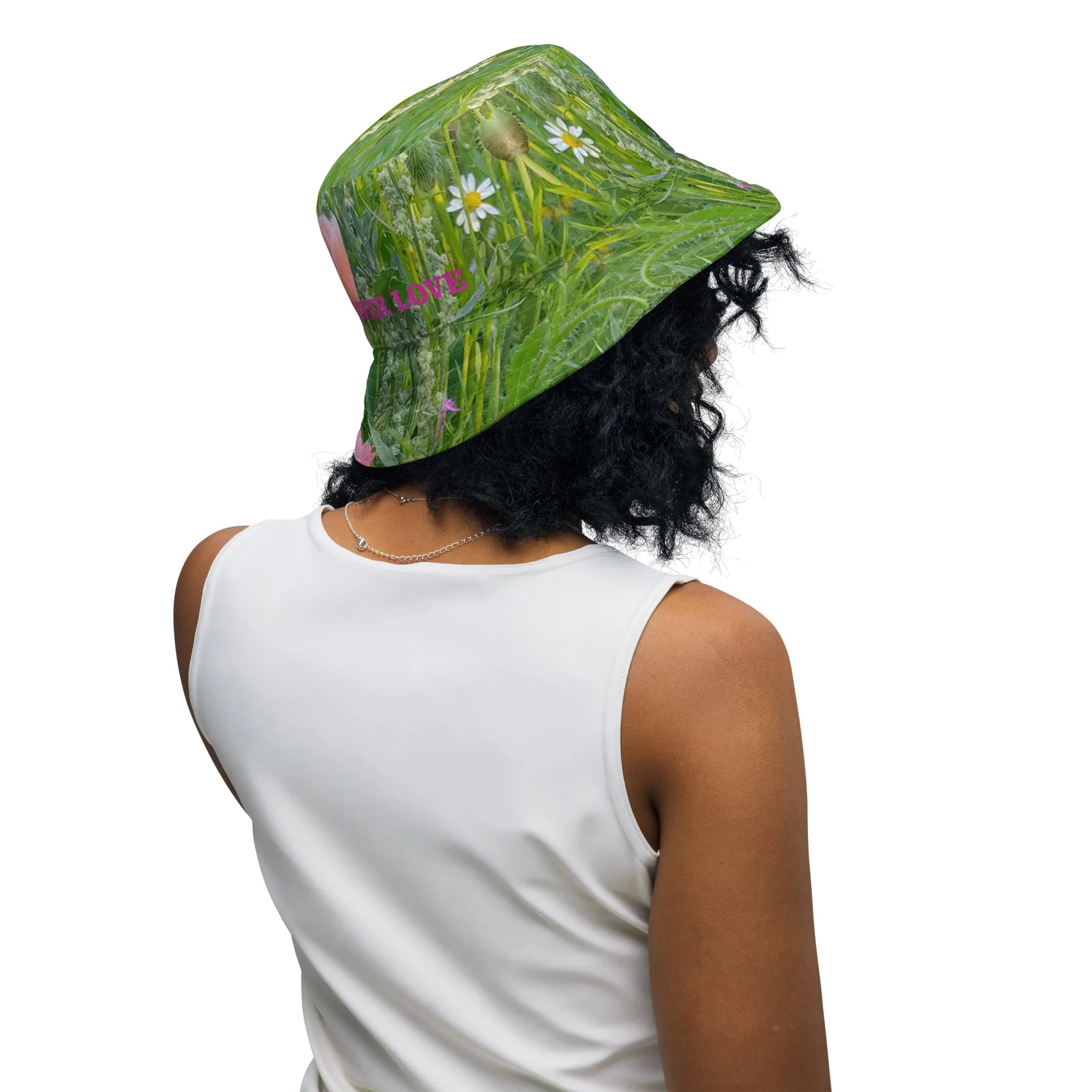 The FLOWER LOVE Collection - "Wildflower Wonder" Design Premium Reversible Bucket Hat - Pink Inside - Wildflower Hat, Gifts for Her