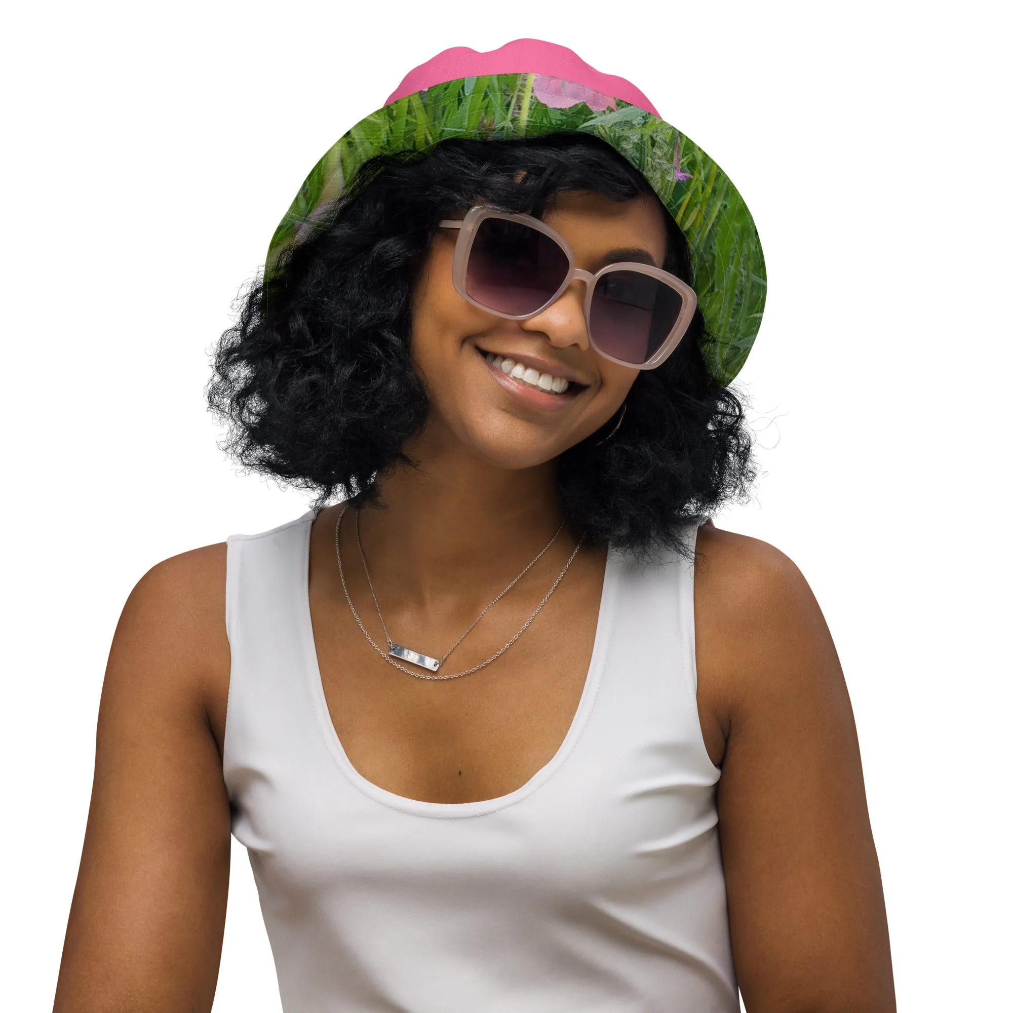 The FLOWER LOVE Collection - "Wildflower Wonder" Design Premium Reversible Bucket Hat - Pink Inside - Wildflower Hat, Gifts for Her
