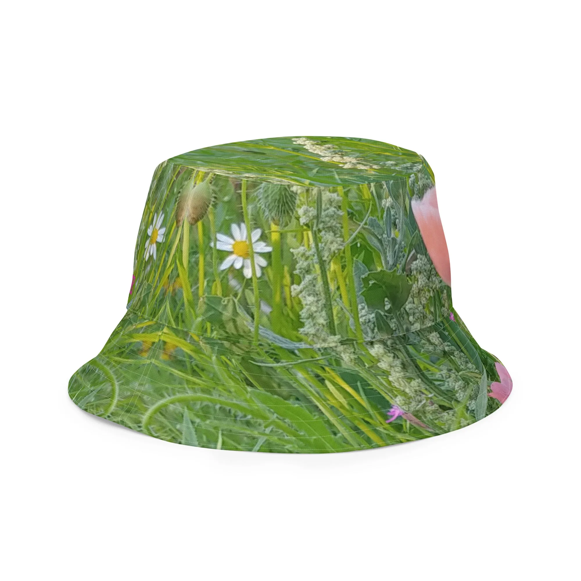 The FLOWER LOVE Collection - "Wildflower Wonder" Design Premium Reversible Bucket Hat - Pink Inside - Wildflower Hat, Gifts for Her