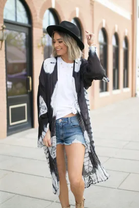 The Wanderlust Tie-Dye Duster Kimono - Black