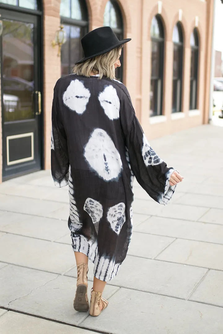 The Wanderlust Tie-Dye Duster Kimono - Black
