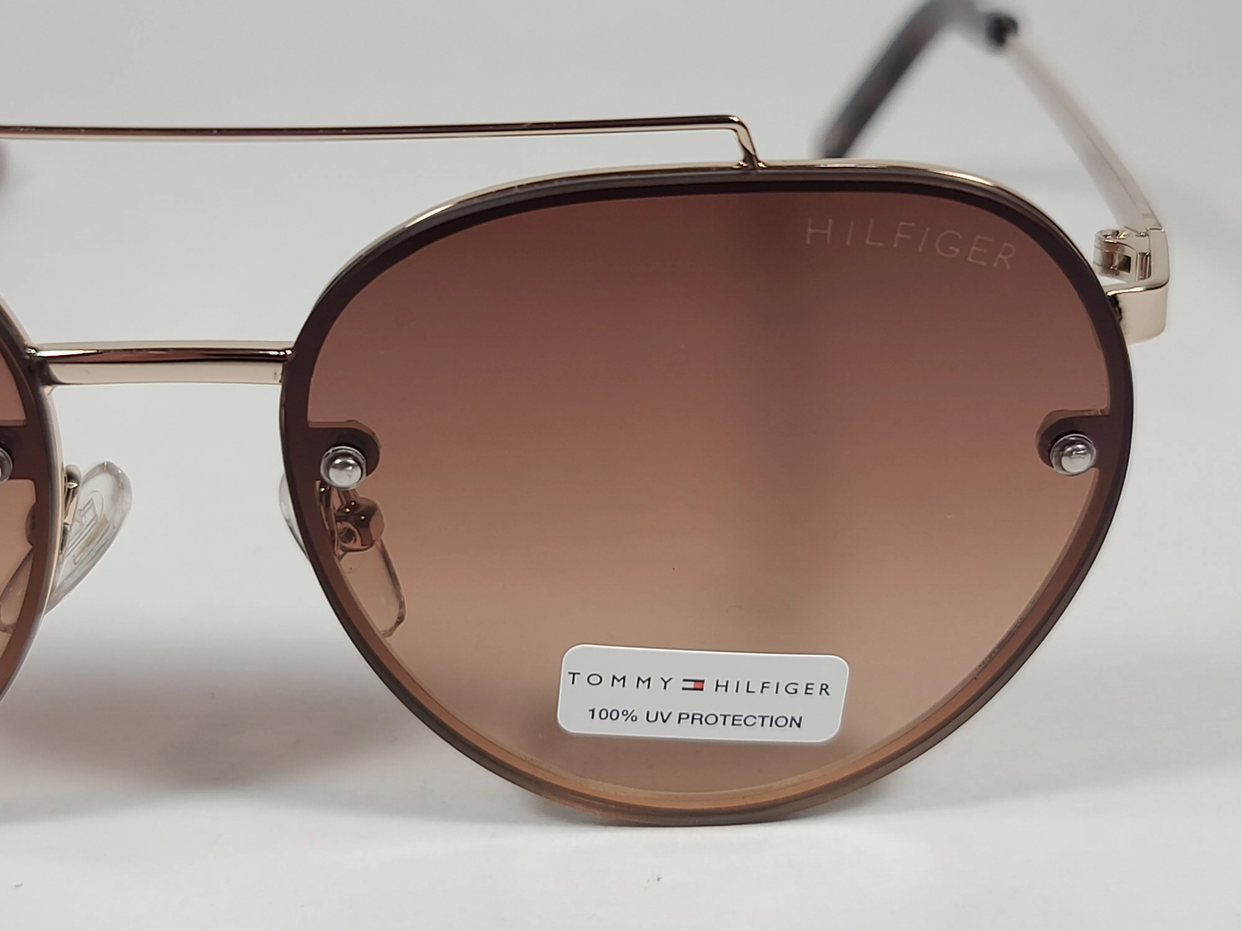 Tommy Hilfiger Kendall Rimless Aviator Sunglasses Gold Brown Tortoise Frame Brown Gradient Lens KENDALL WM OL470
