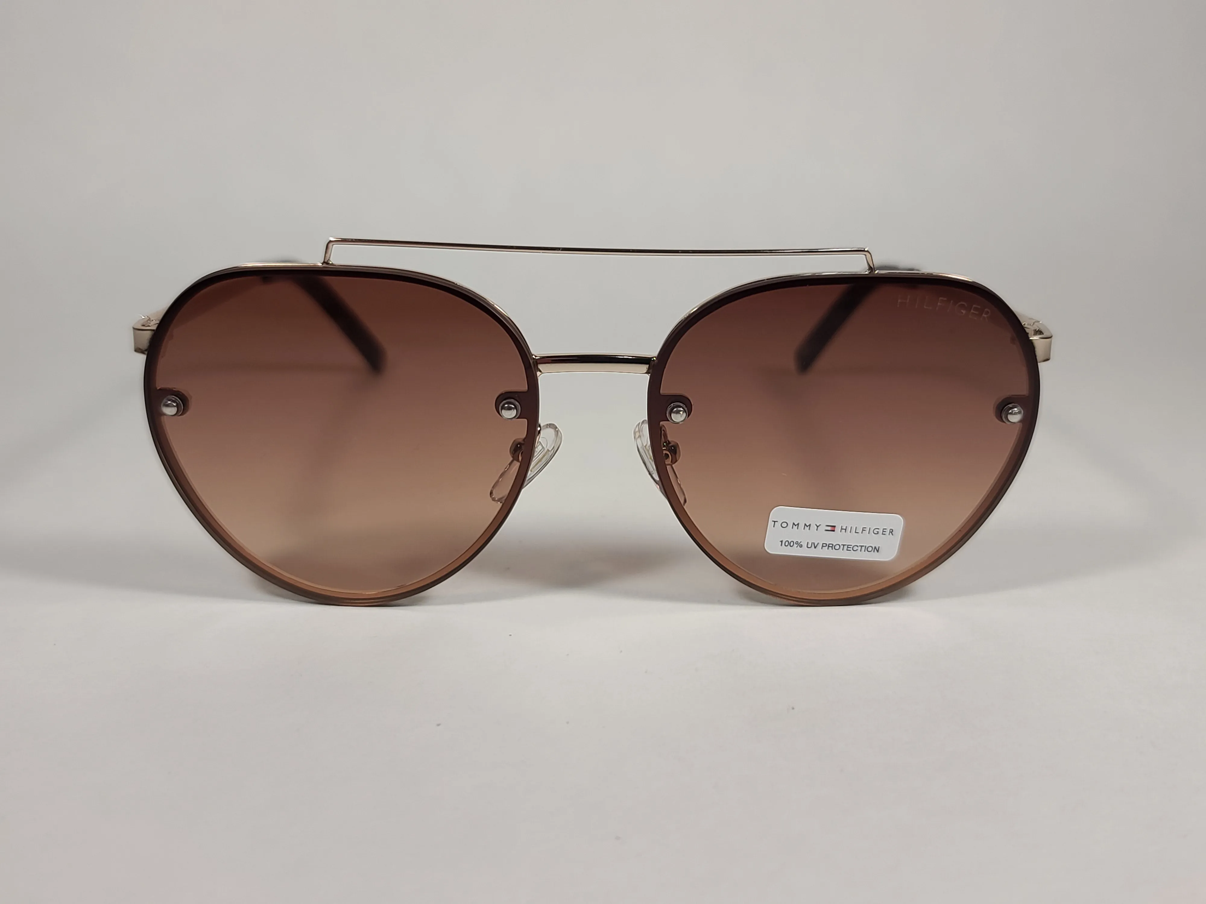 Tommy Hilfiger Kendall Rimless Aviator Sunglasses Gold Brown Tortoise Frame Brown Gradient Lens KENDALL WM OL470