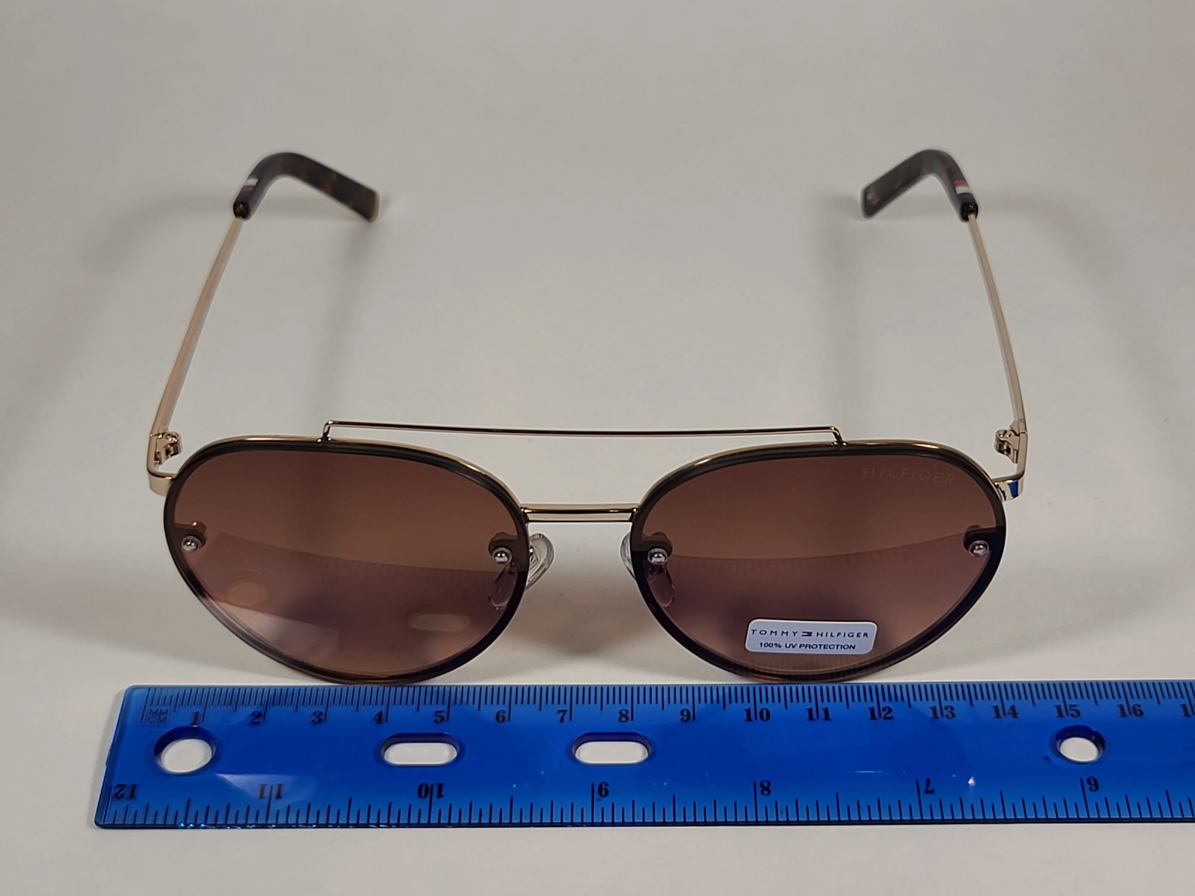 Tommy Hilfiger Kendall Rimless Aviator Sunglasses Gold Brown Tortoise Frame Brown Gradient Lens KENDALL WM OL470