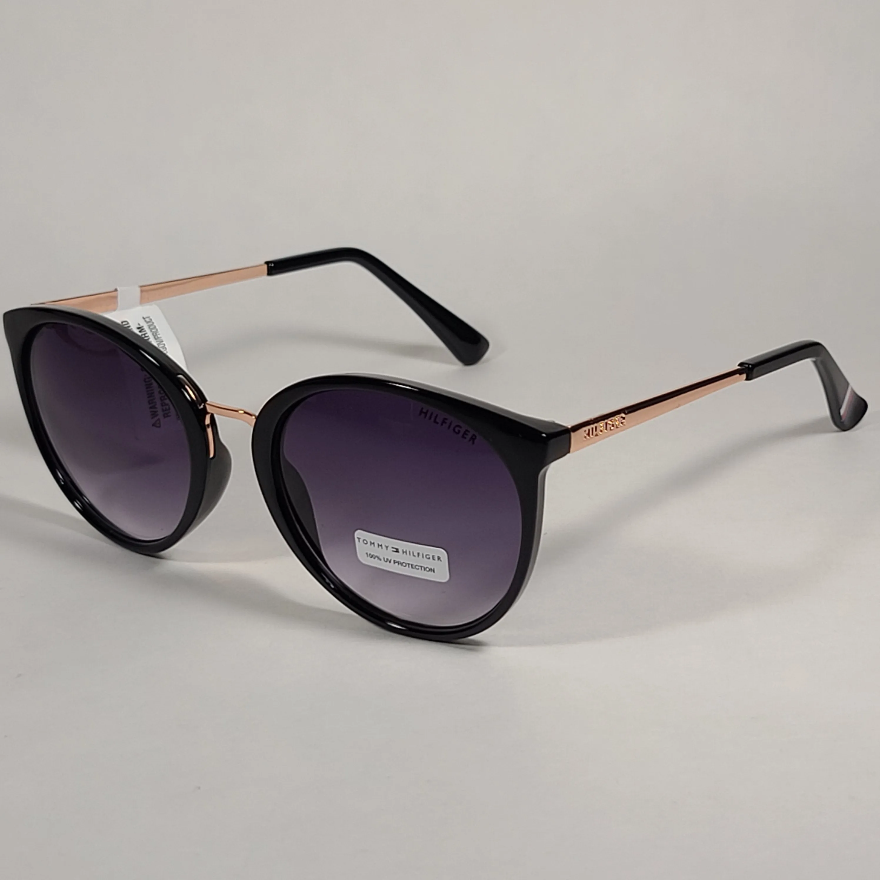 Tommy Hilfiger Tru Round Cateye Sunglasses Black Rose Gold Smoke Gradient Lens TRU WP OL463