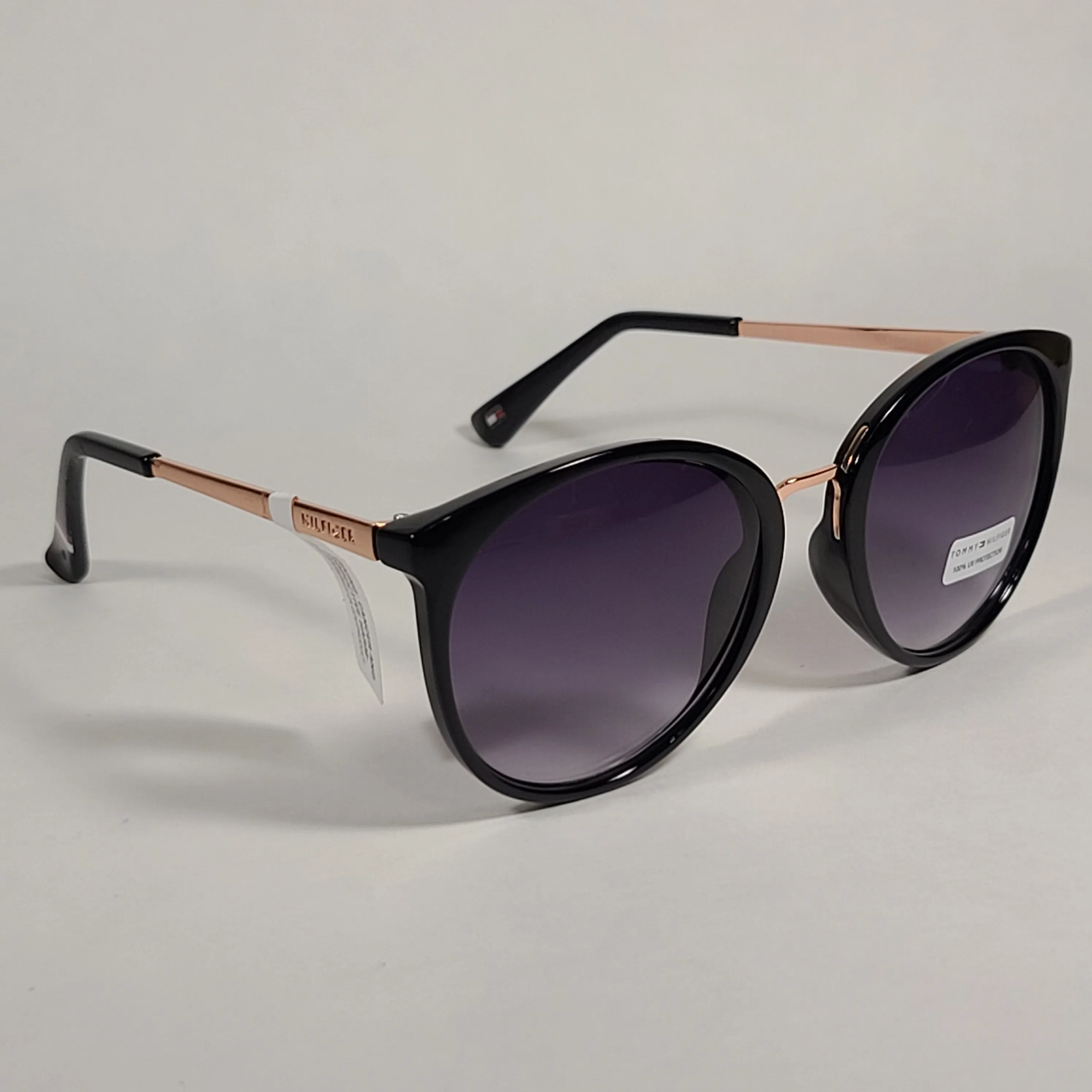 Tommy Hilfiger Tru Round Cateye Sunglasses Black Rose Gold Smoke Gradient Lens TRU WP OL463