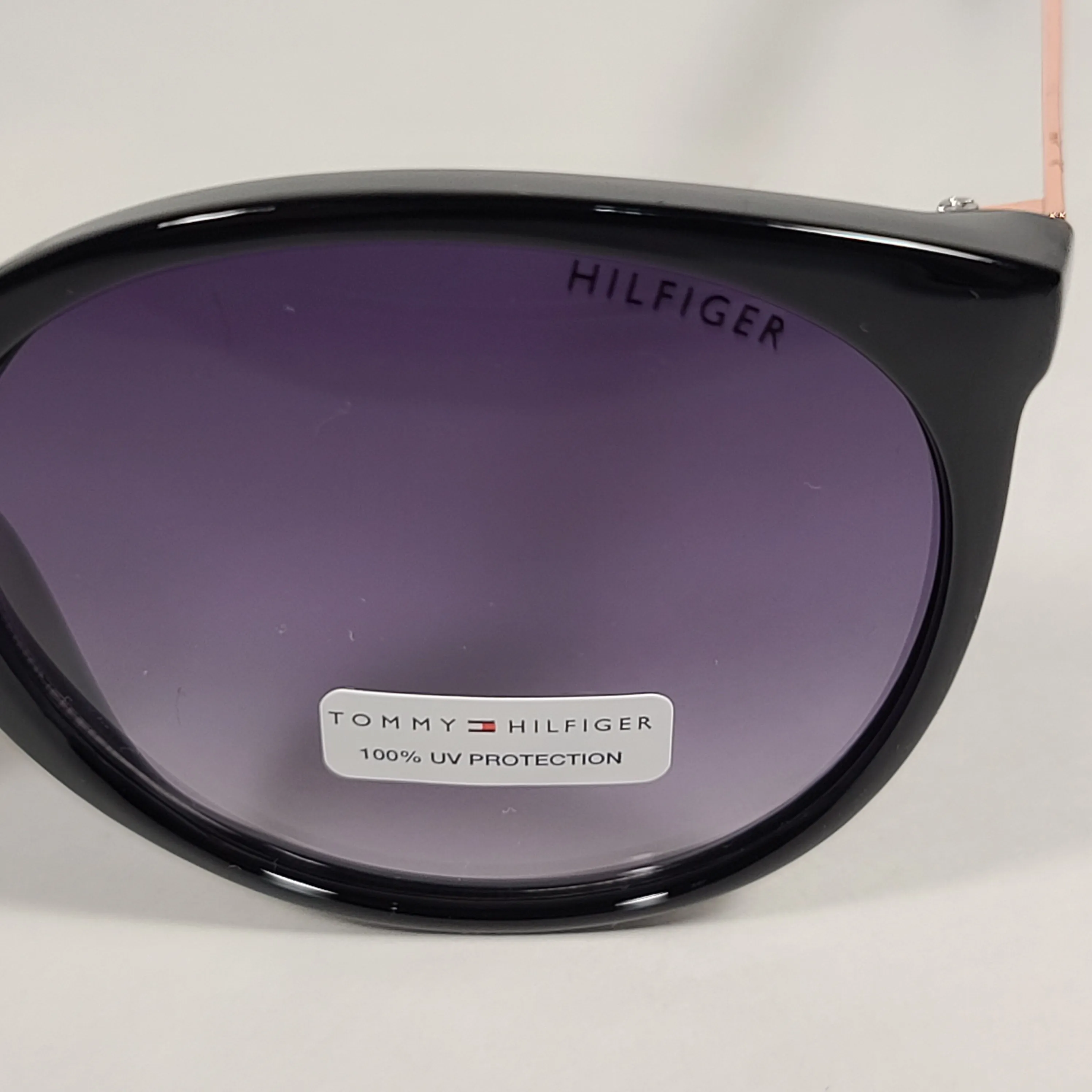 Tommy Hilfiger Tru Round Cateye Sunglasses Black Rose Gold Smoke Gradient Lens TRU WP OL463