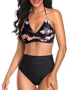 Two Piece High Waisted Bikini Set Halter Swimsuits