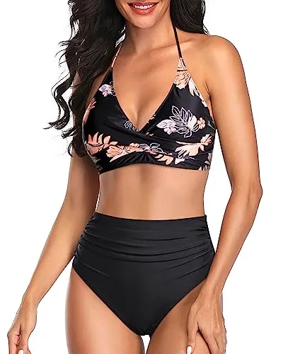 Two Piece High Waisted Bikini Set Halter Swimsuits