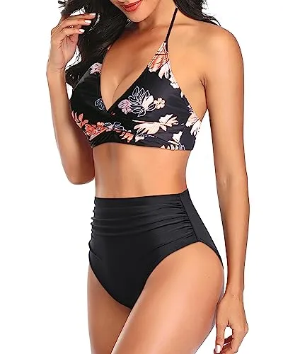 Two Piece High Waisted Bikini Set Halter Swimsuits