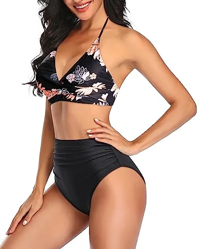 Two Piece High Waisted Bikini Set Halter Swimsuits