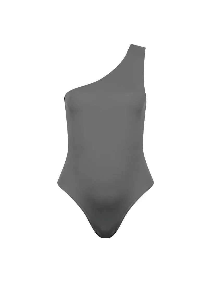 Two Way Single Shoulder Swimsuit - Grey