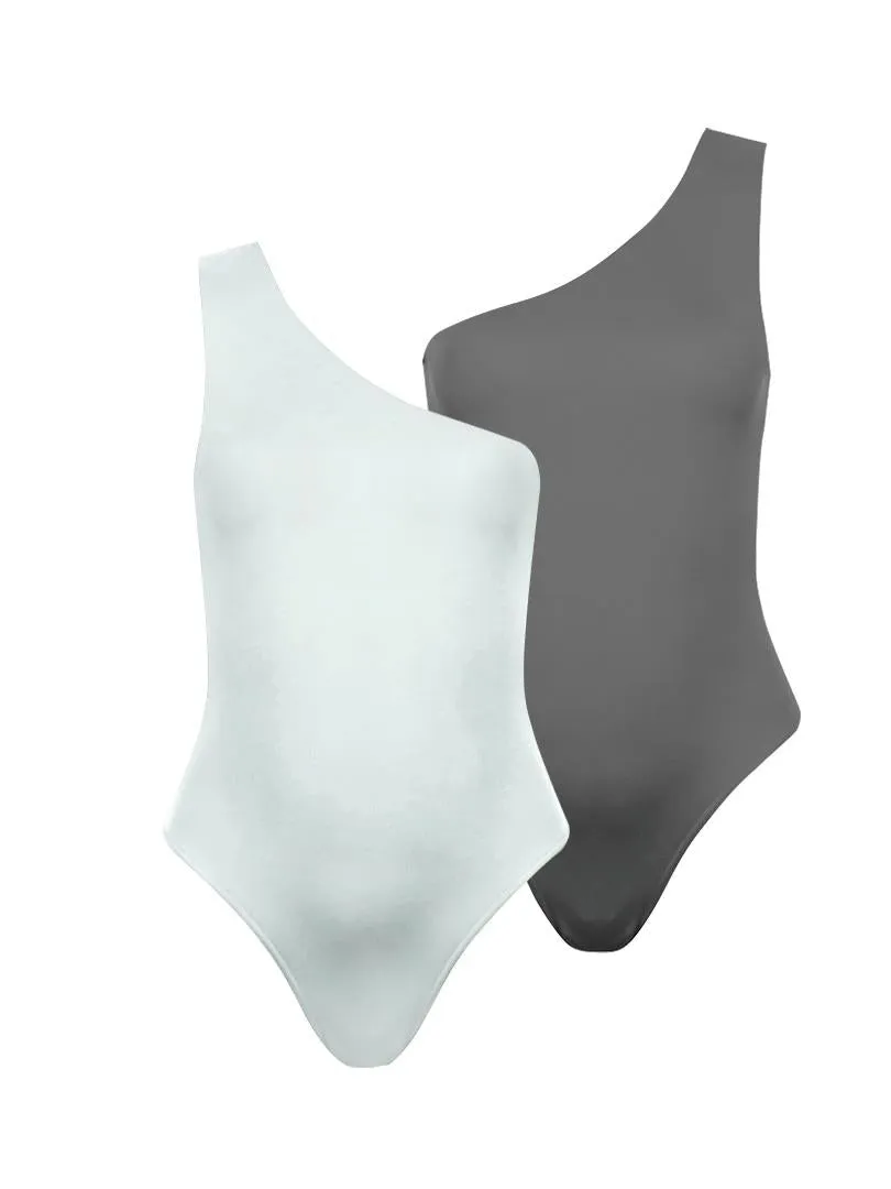 Two Way Single Shoulder Swimsuit - Grey