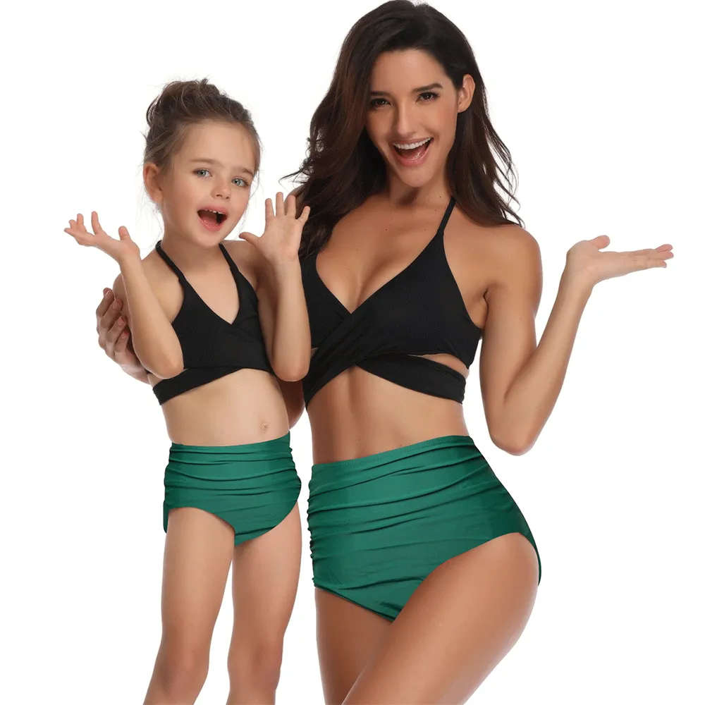 V Neck Adjustable Straps Bikini Mommy and Me Swimsuits