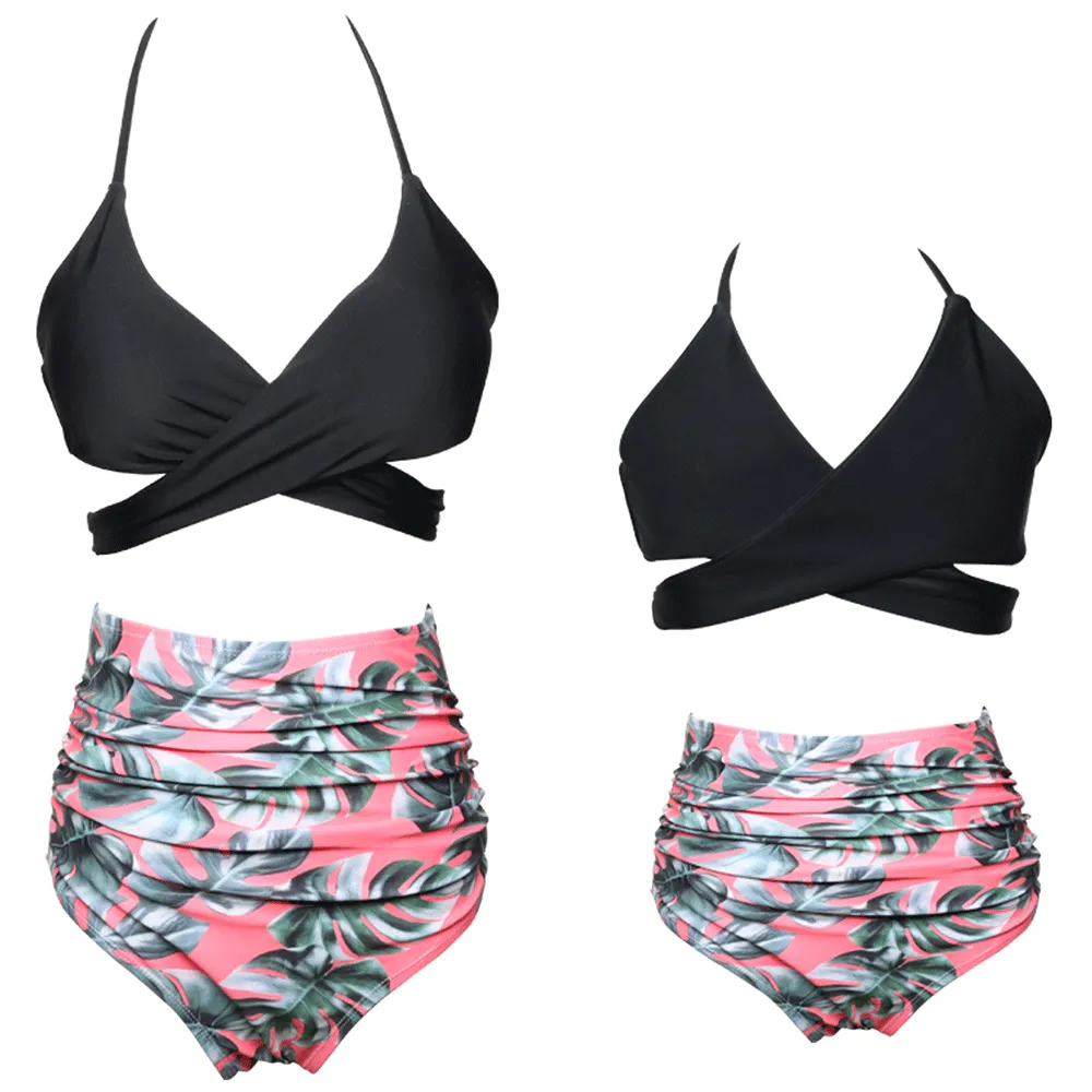 V Neck Adjustable Straps Bikini Mommy and Me Swimsuits
