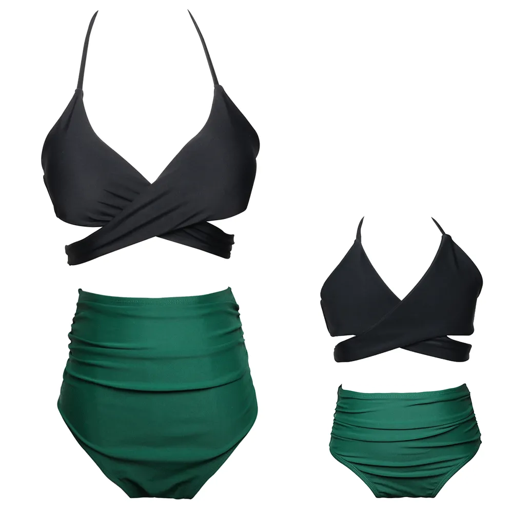 V Neck Adjustable Straps Bikini Mommy and Me Swimsuits