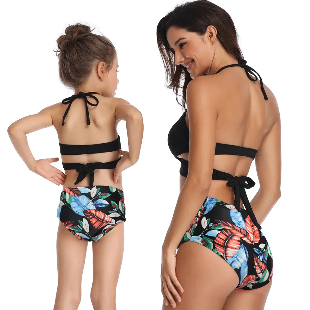 V Neck Adjustable Straps Bikini Mommy and Me Swimsuits