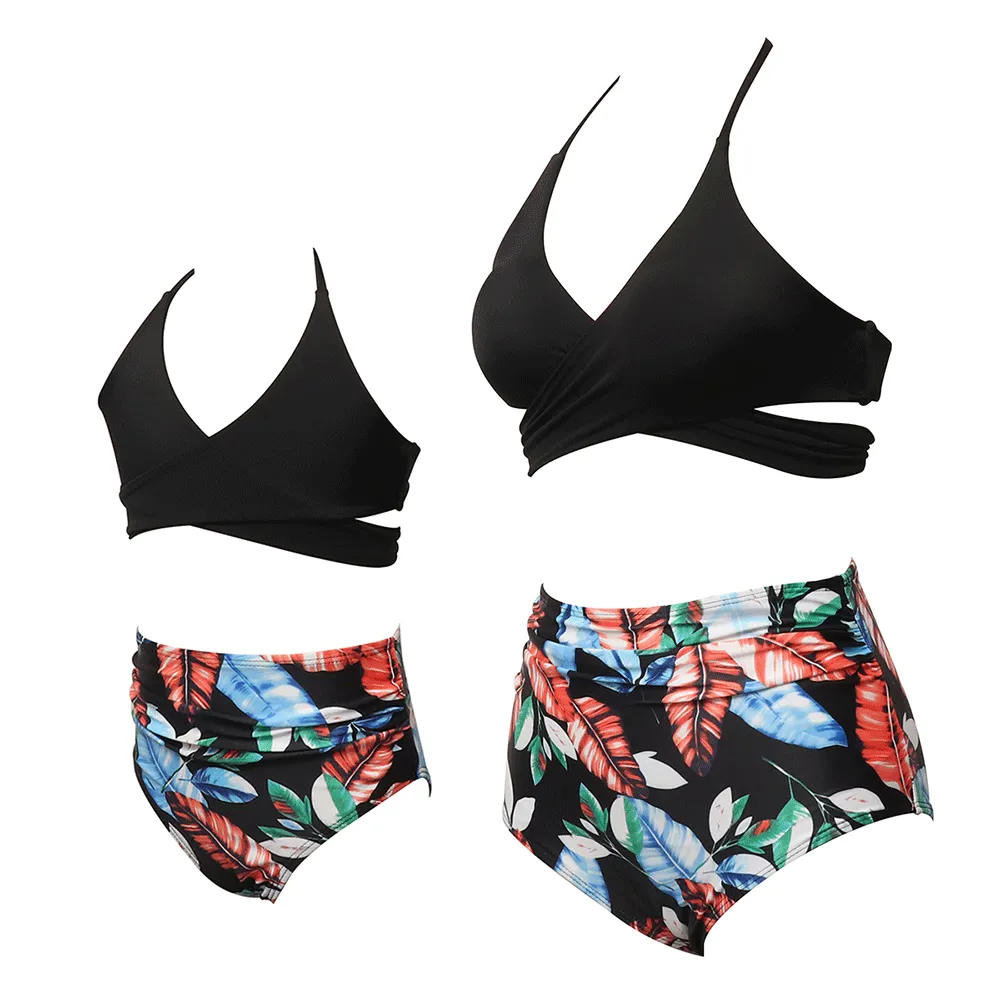 V Neck Adjustable Straps Bikini Mommy and Me Swimsuits