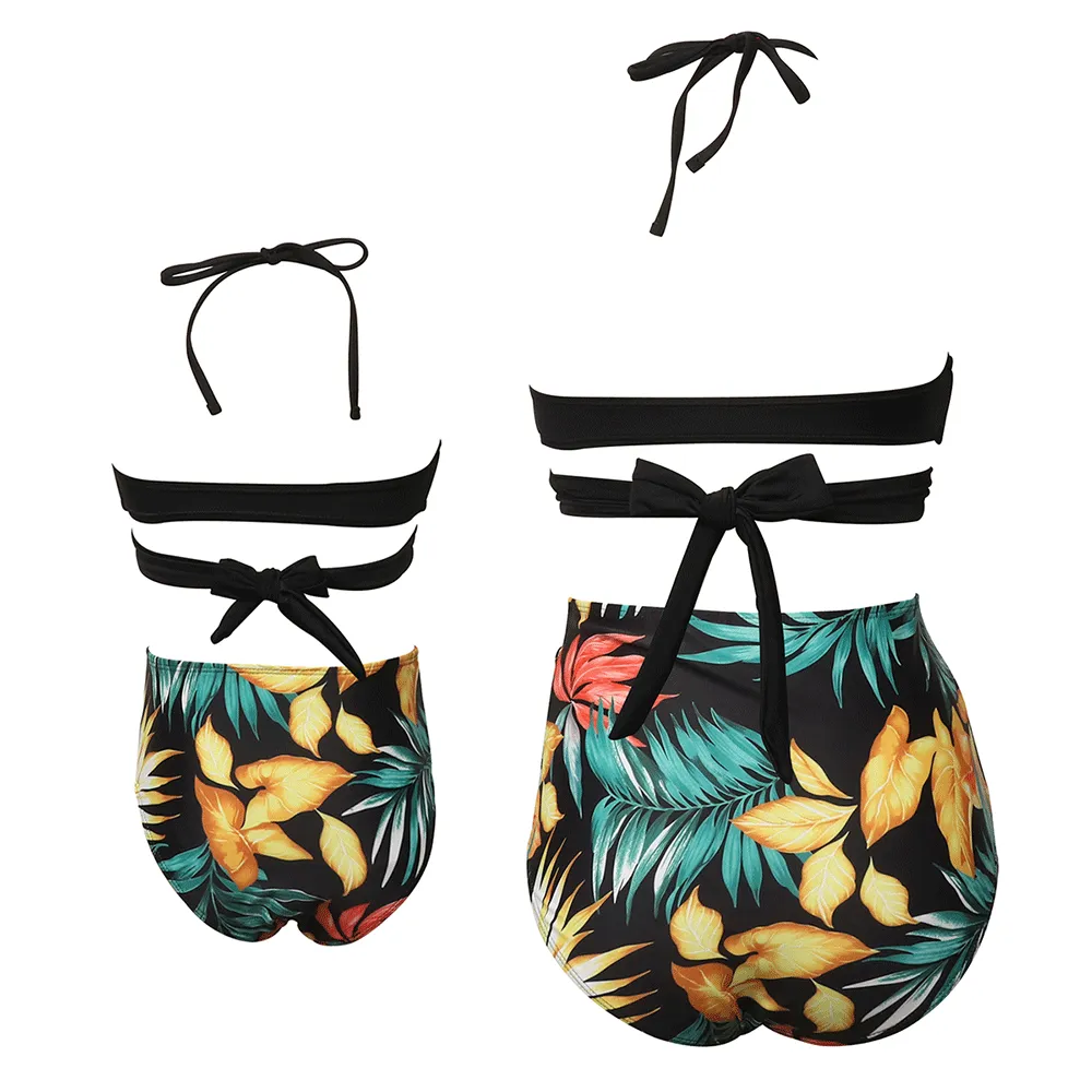 V Neck Adjustable Straps Bikini Mommy and Me Swimsuits